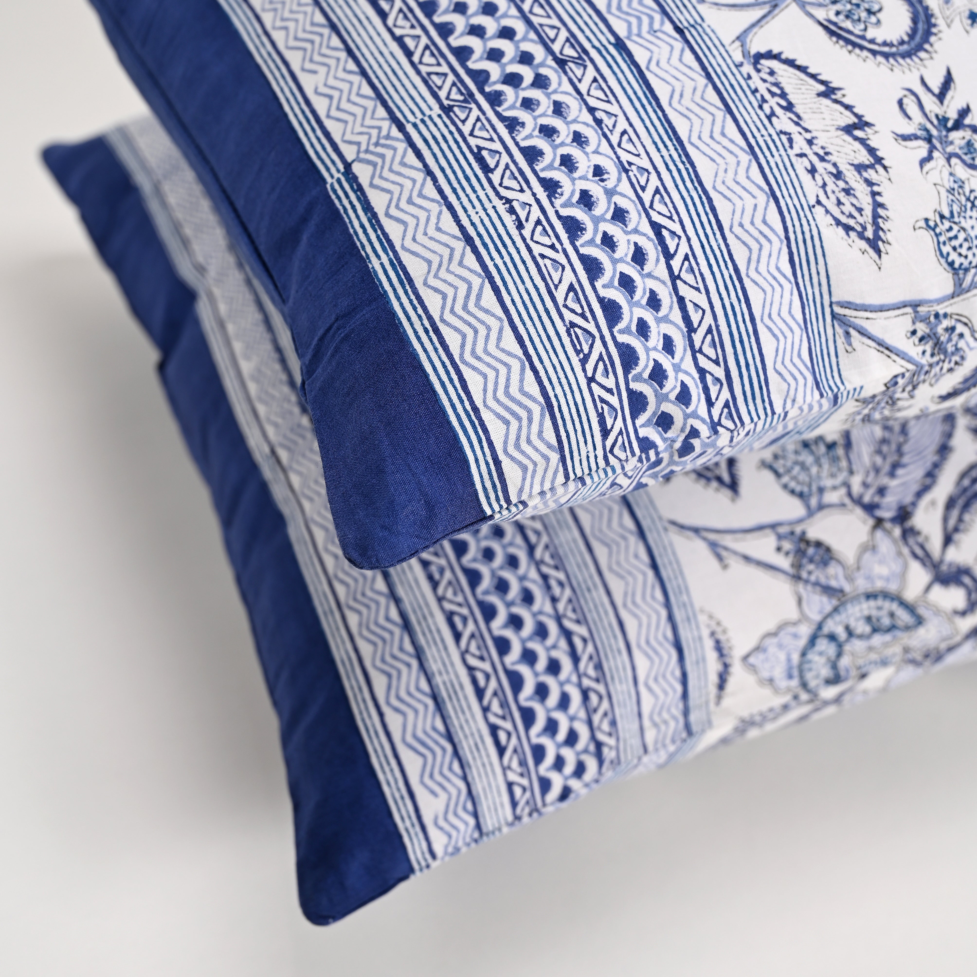 Euphoria Blue Block Printed Bed Sheet with set of 2 Shams