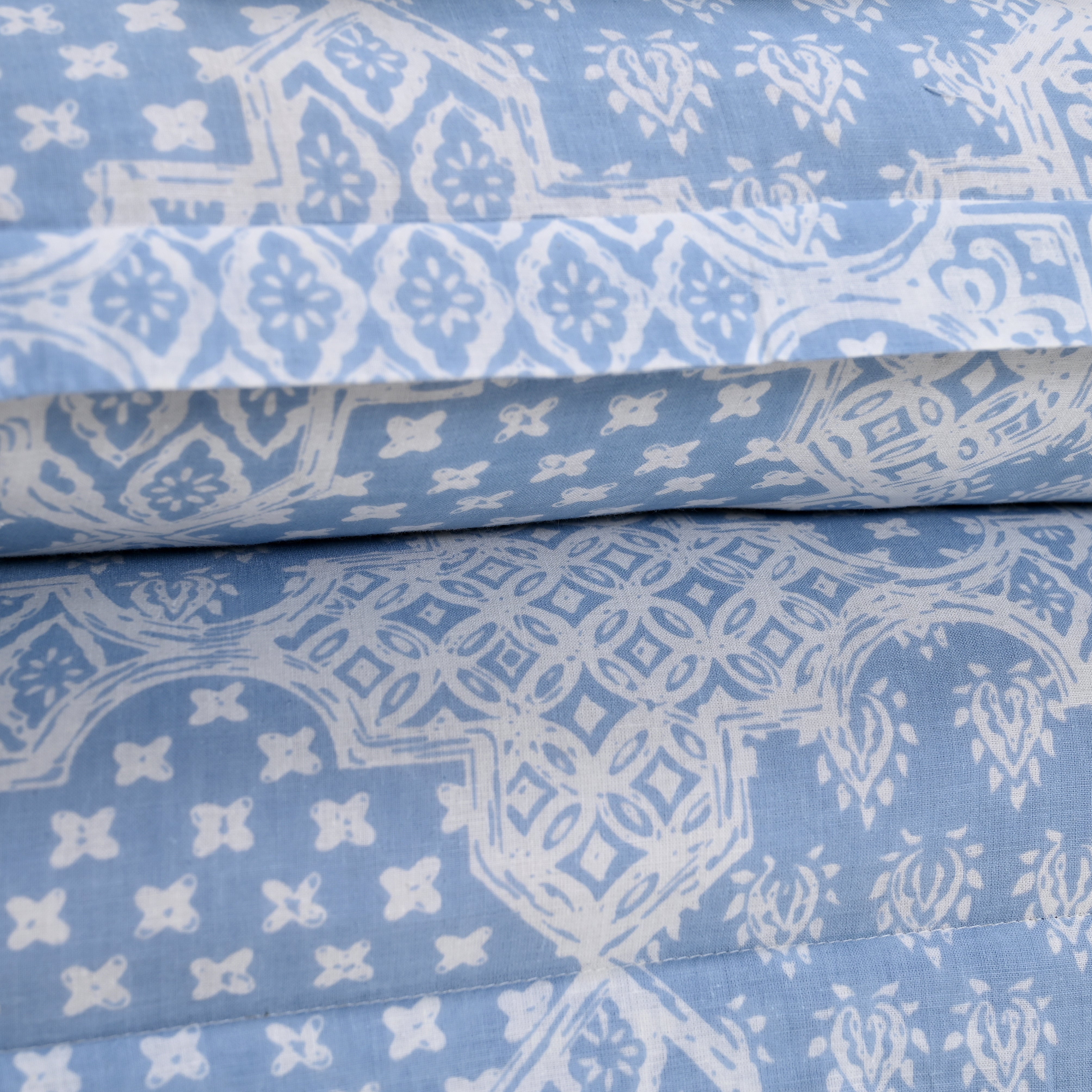 Moroccan Blue Printed Bed Sheet with set of 2 shams