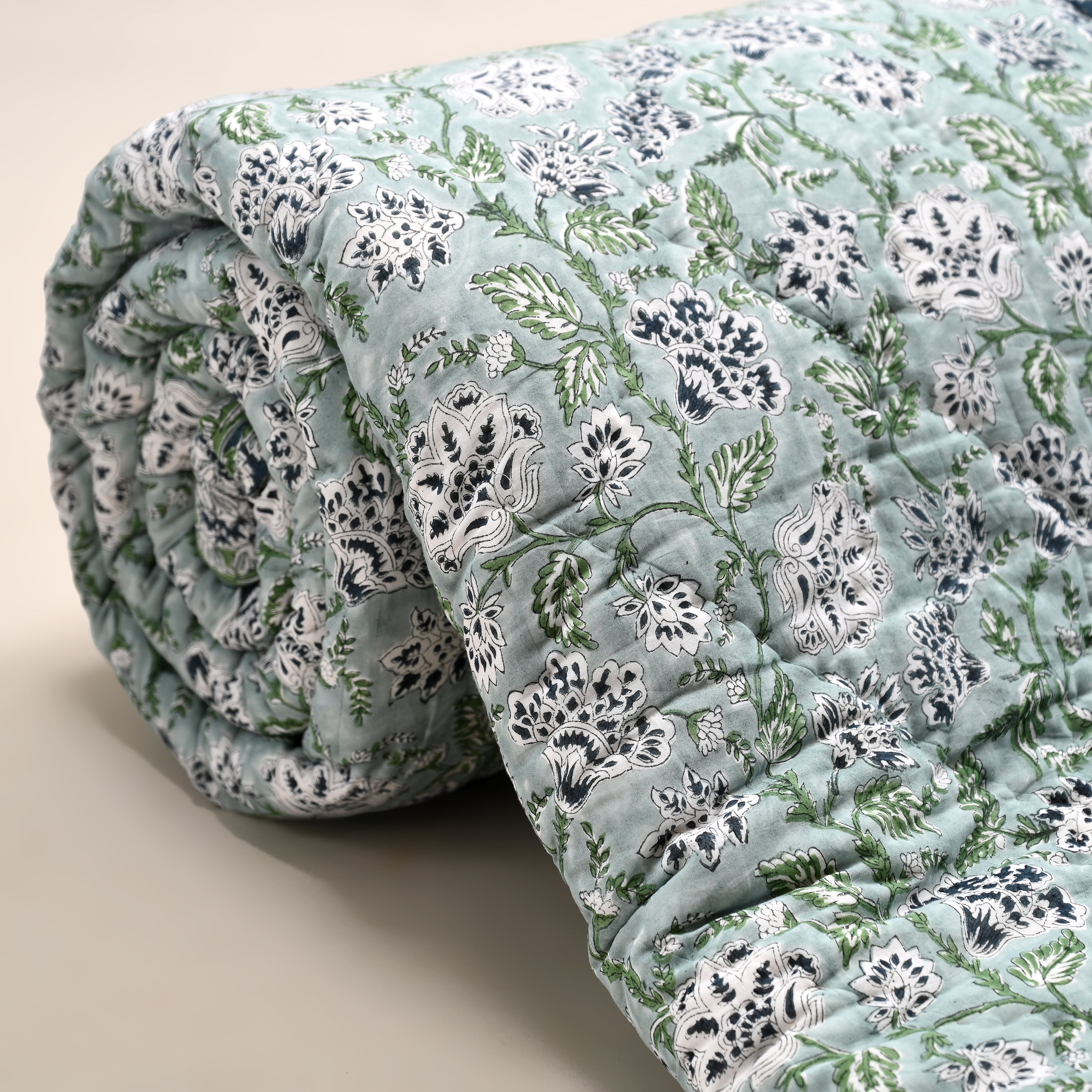 Hanami Reversible Hand Block Printed Cotton Quilt