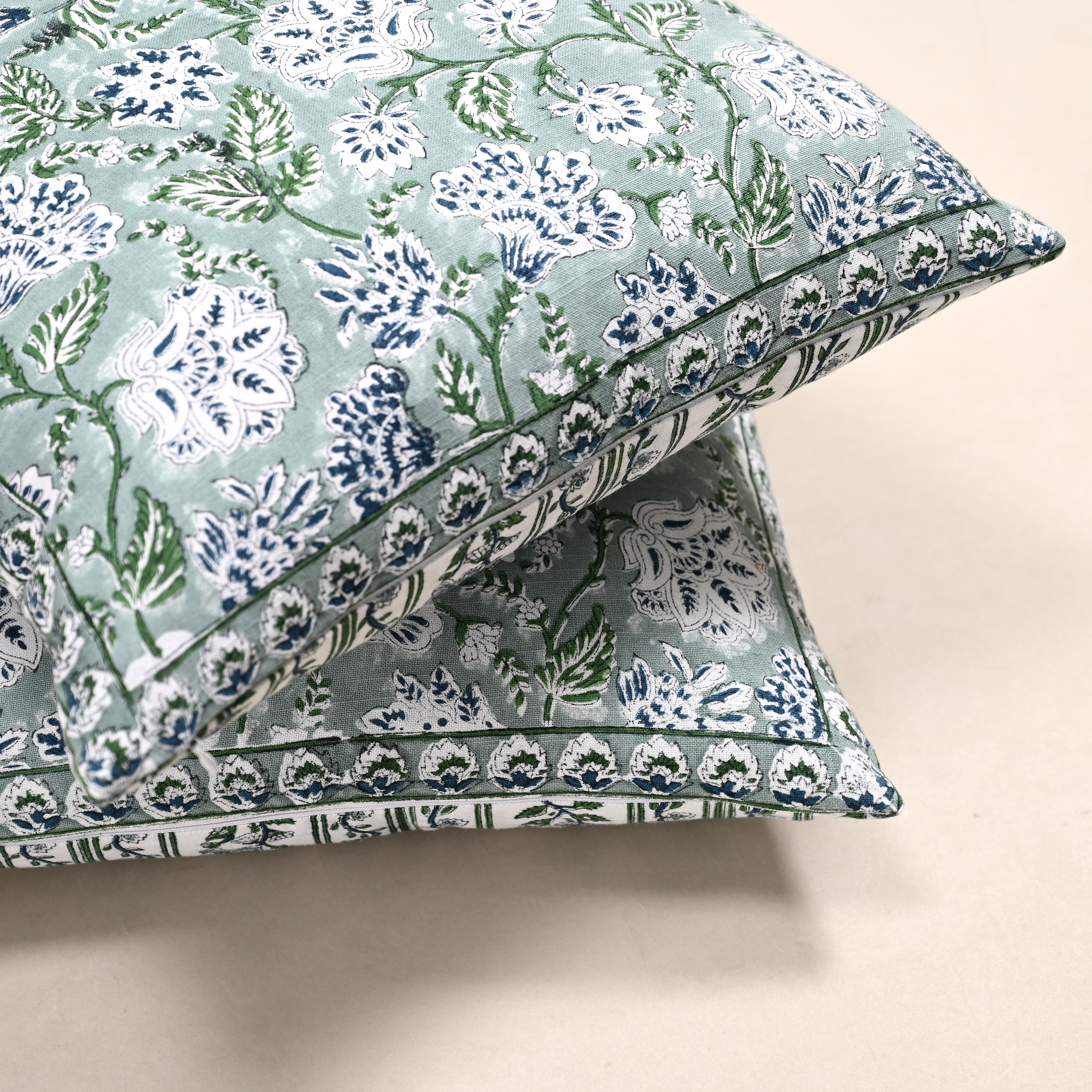 Hanami Jaal Reversible Block Printed Cushion Cover | Set of 2