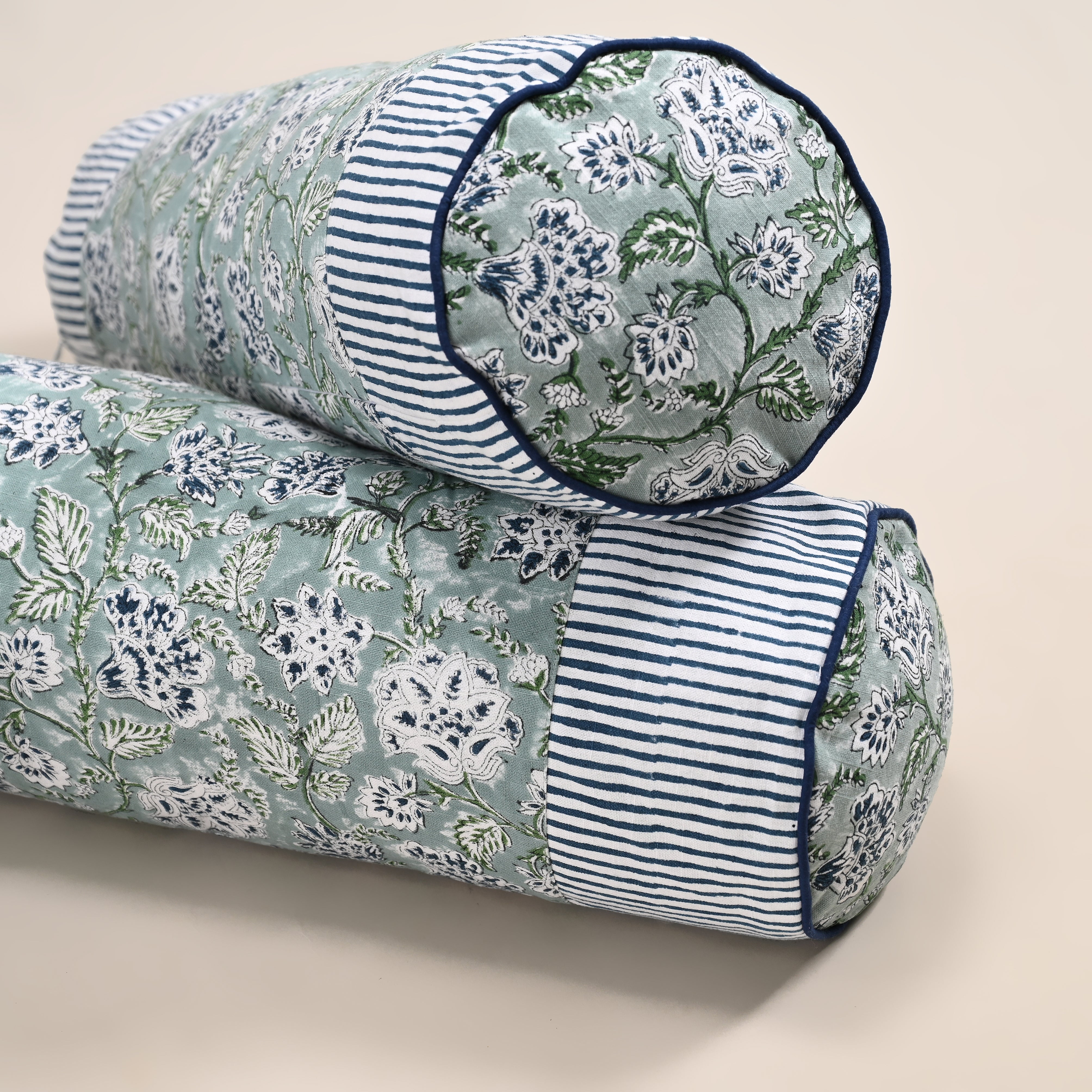 Hanami Hand Block Printed King Bedding Set | 100% Cotton | Quilt & Embroidered Coverlet