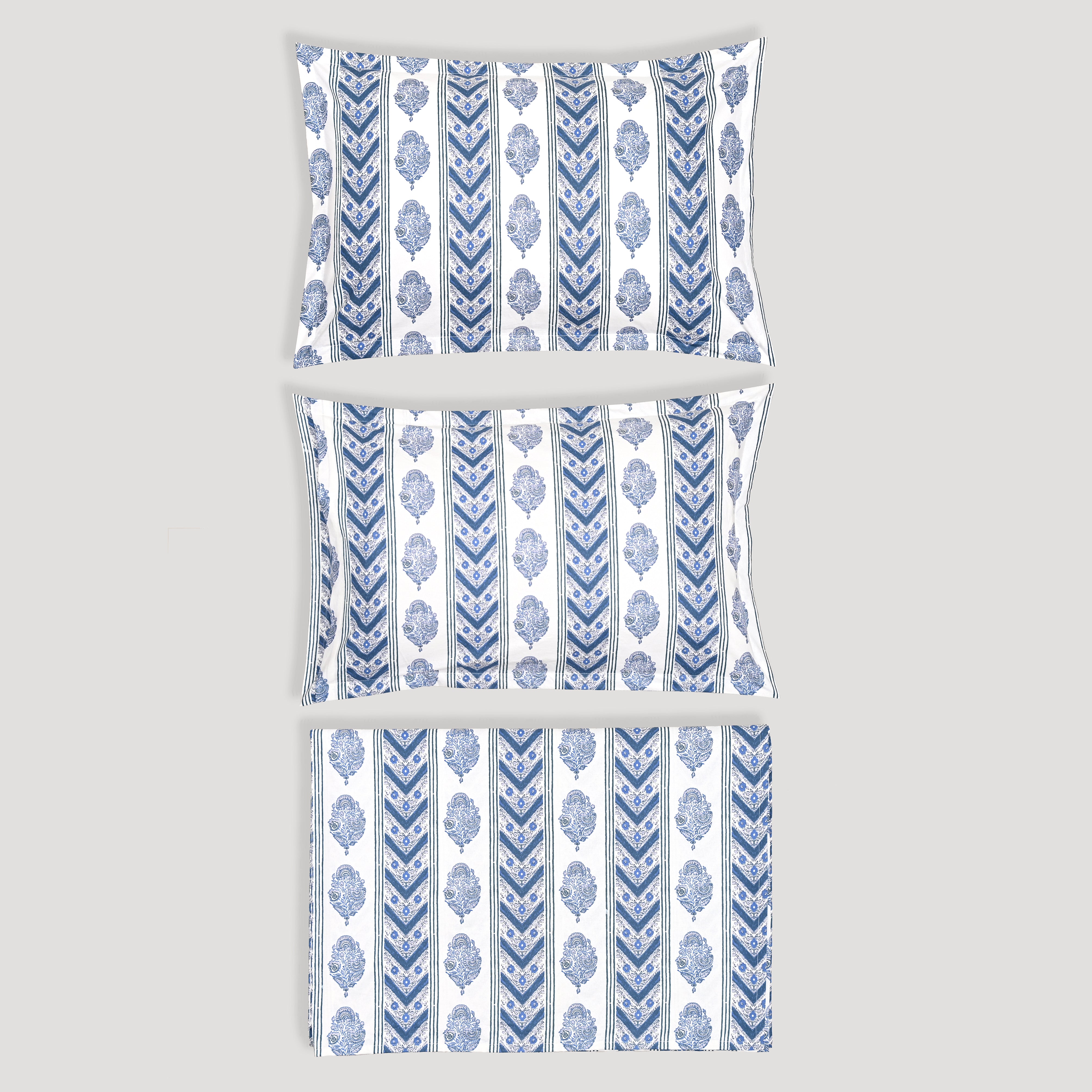 Rajvi Stria king size pure cotton bed sheet set with pillow covers from Ocean Home.