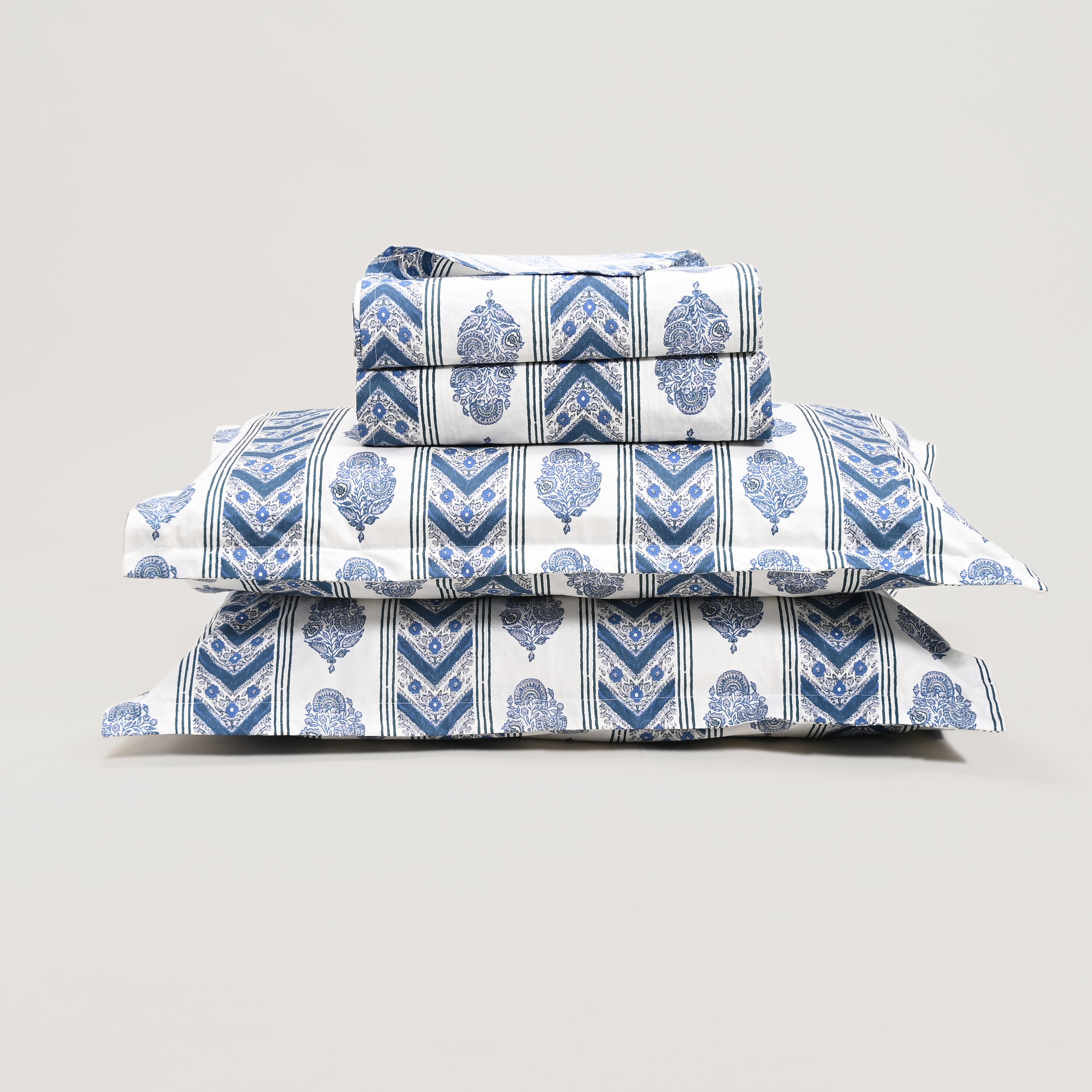 Rajvi Stria king size pure cotton bed sheet set with pillow covers from Ocean Home.