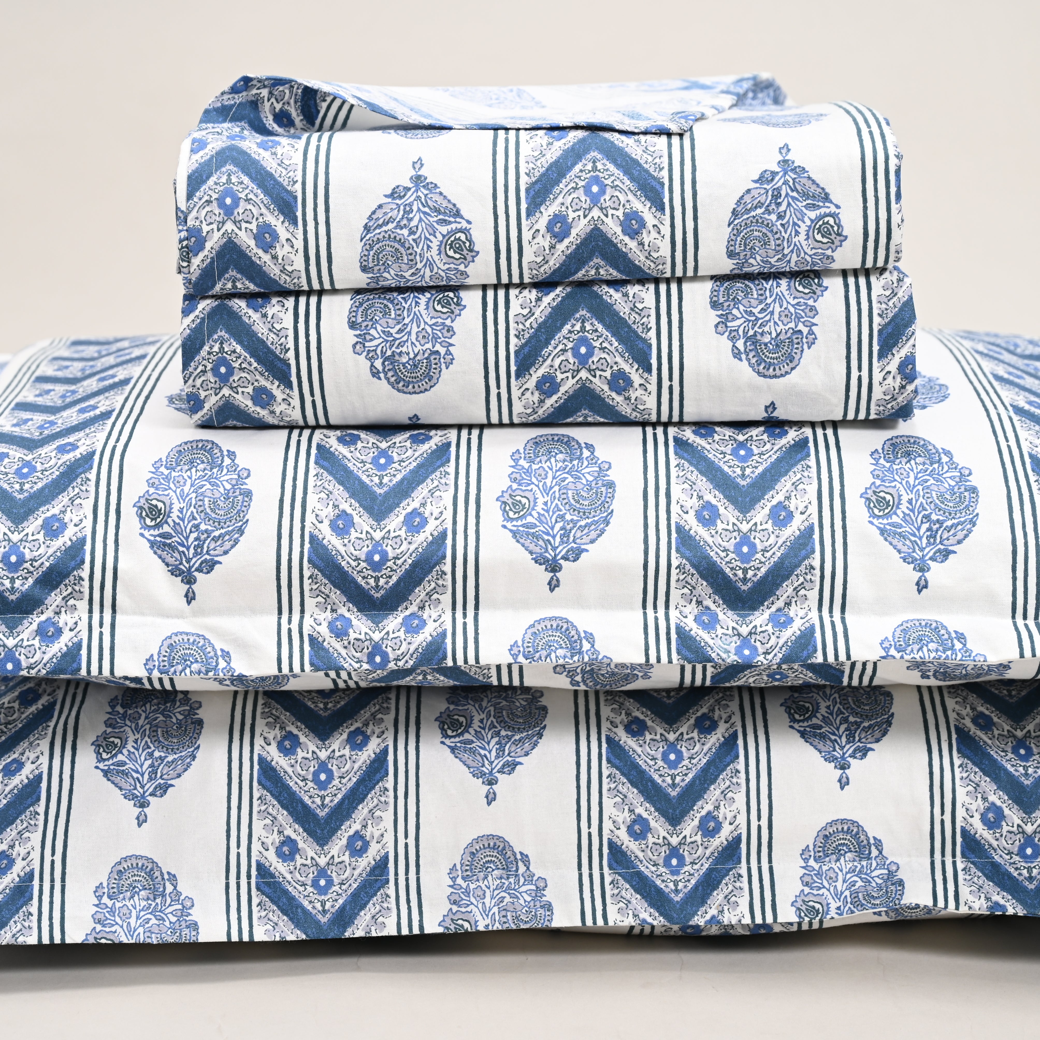 Rajvi Stria king size pure cotton bed sheet set with pillow covers from Ocean Home.