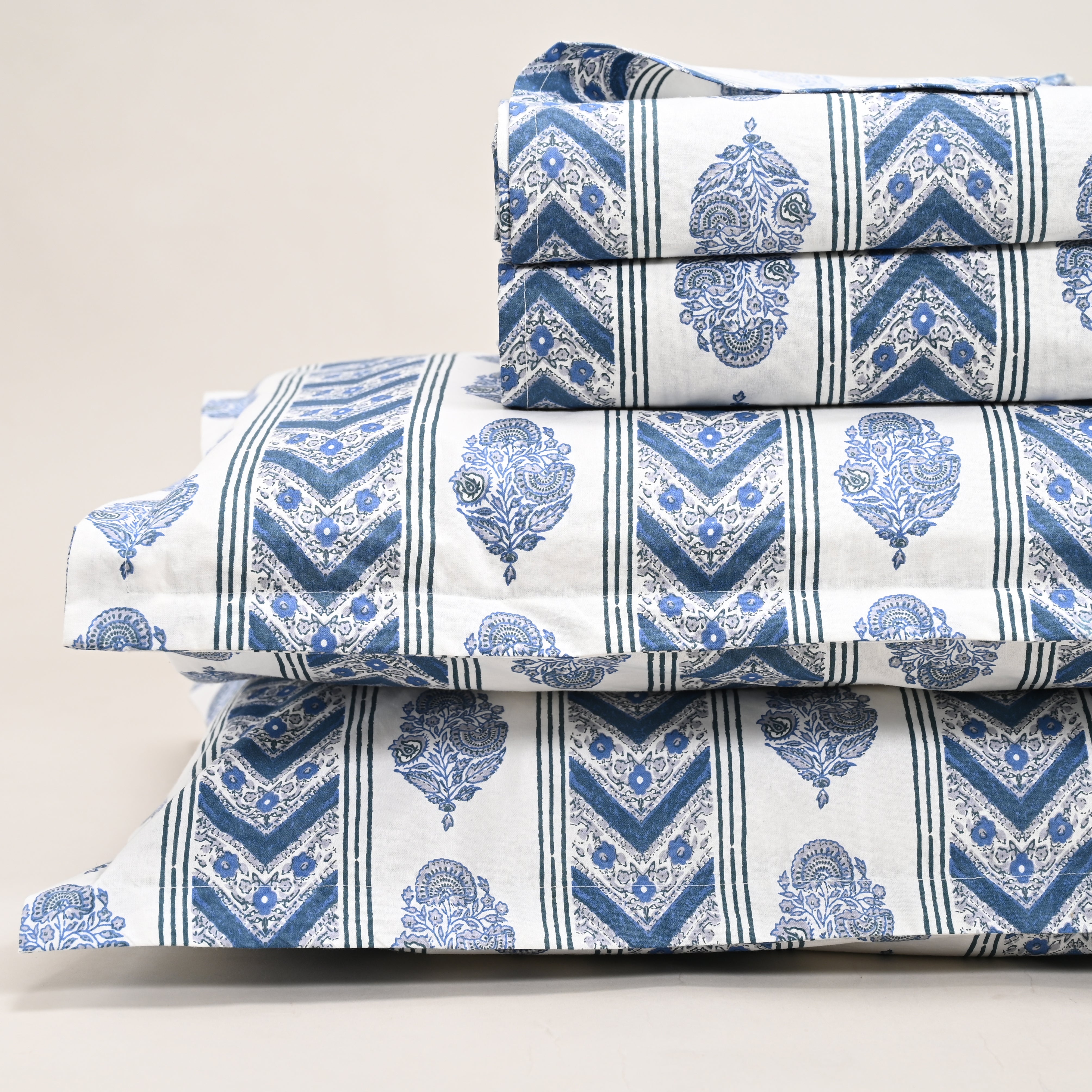 Rajvi Stria king size pure cotton bed sheet set with pillow covers from Ocean Home.