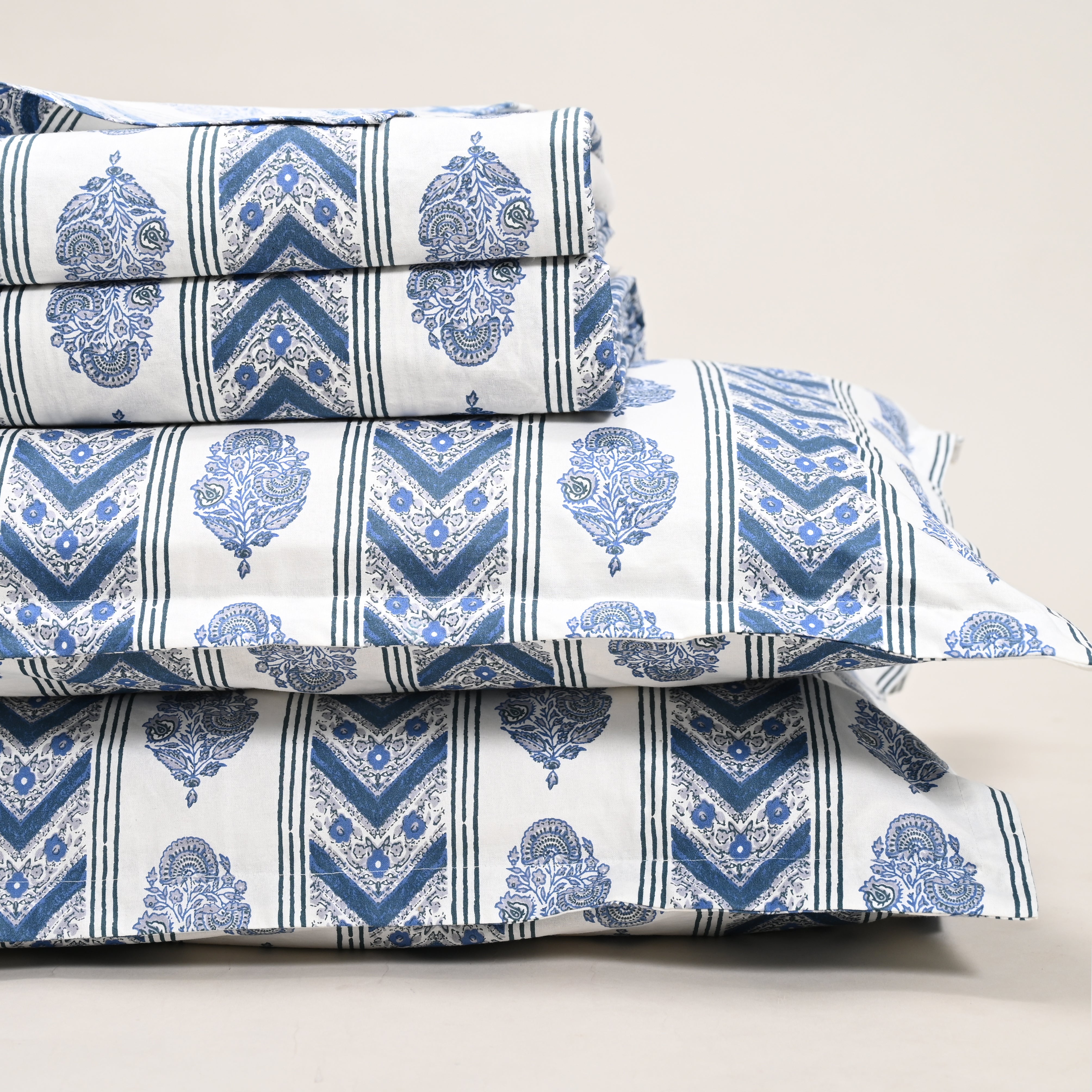 Rajvi Stria king size pure cotton bed sheet set with pillow covers from Ocean Home.