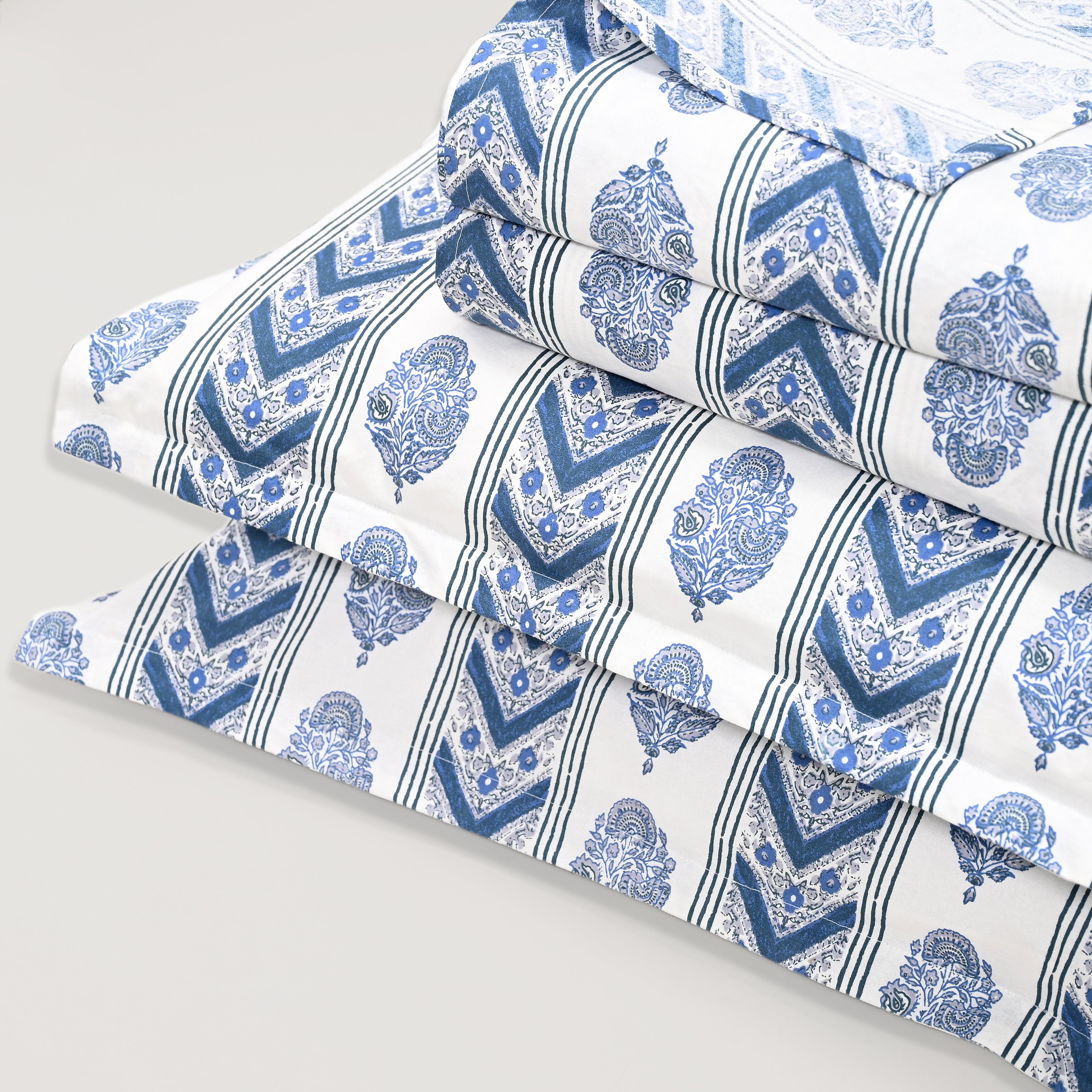 Rajvi Stria king size pure cotton bed sheet set with pillow covers from Ocean Home.