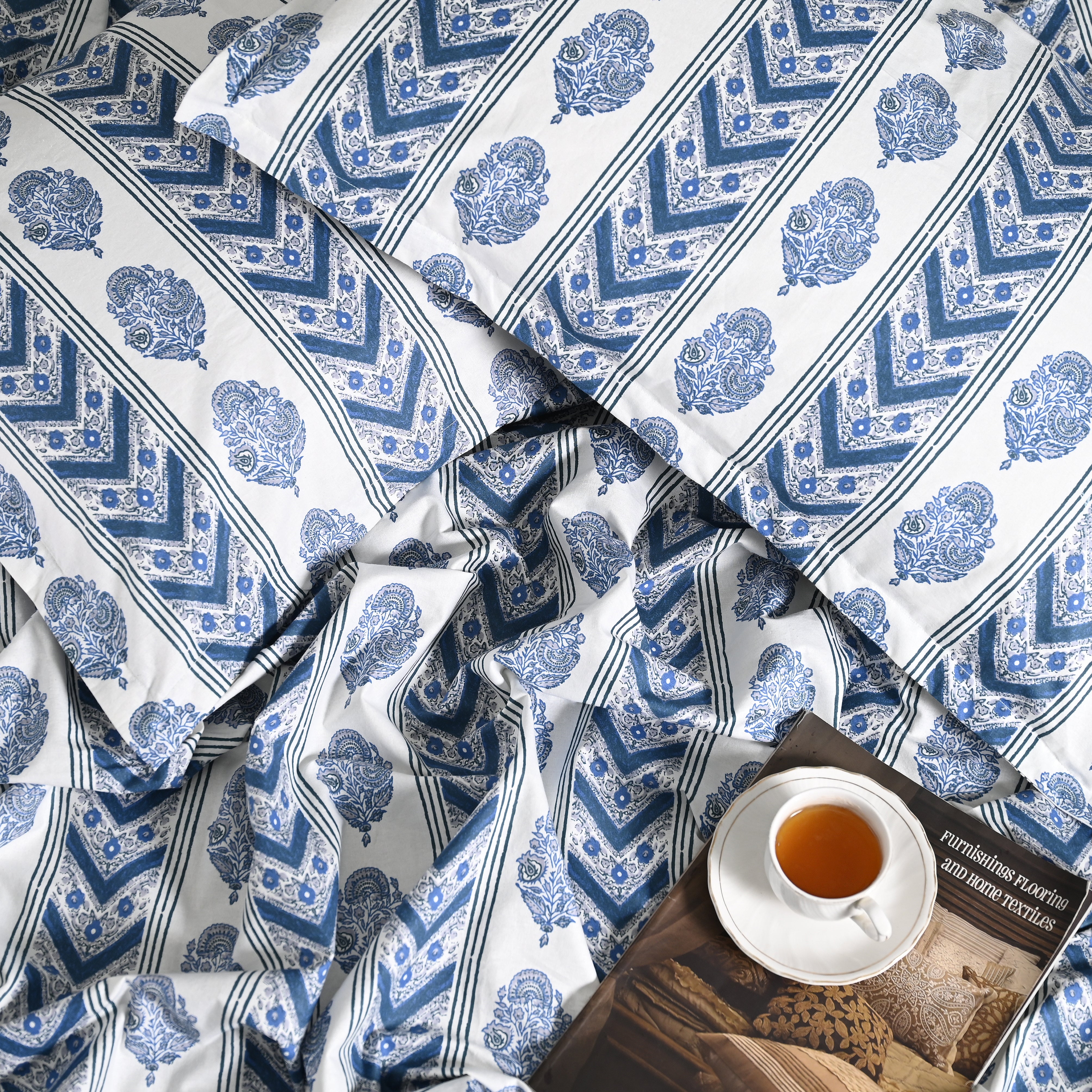 Rajvi Stria king size pure cotton bed sheet set with pillow covers from Ocean Home.