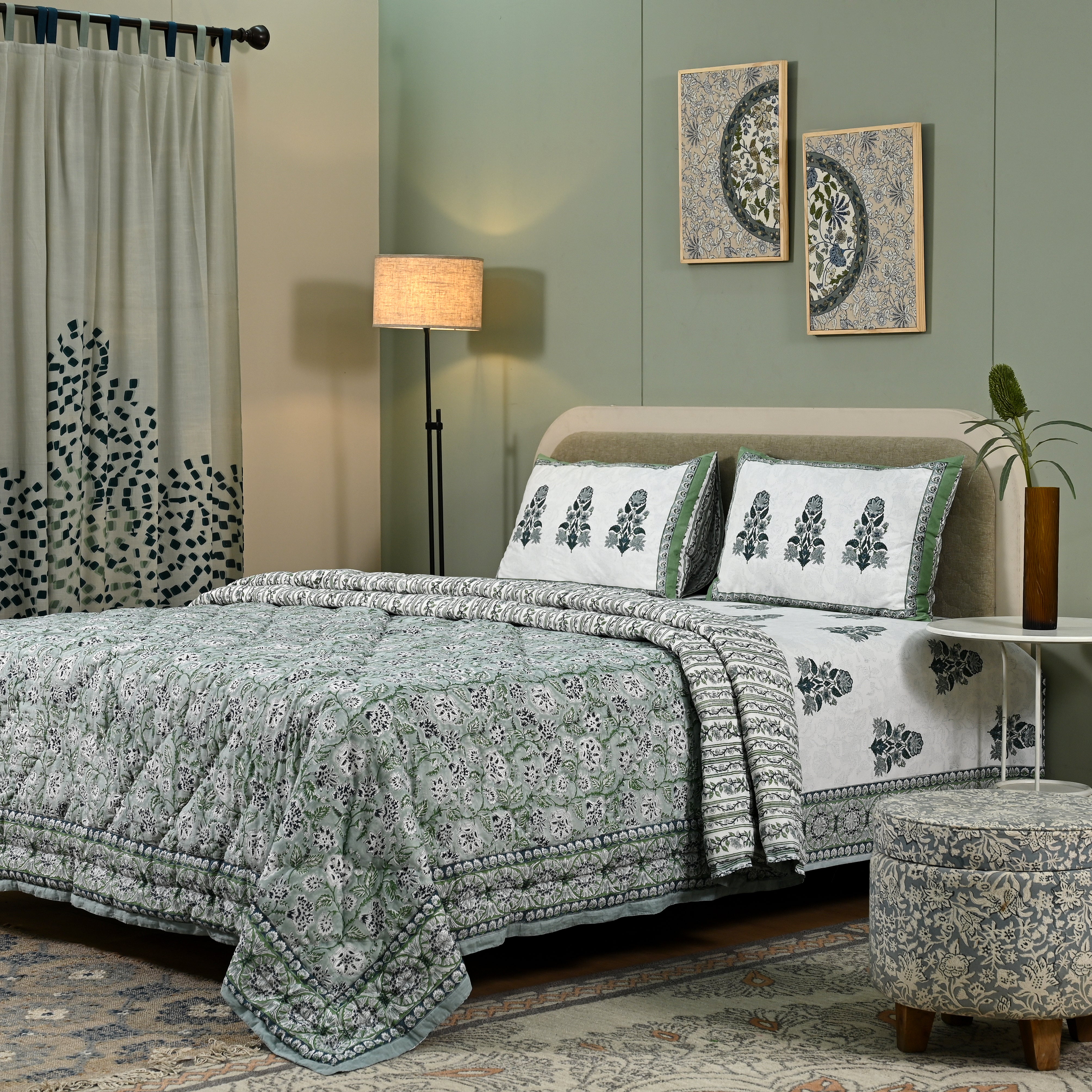 Hanami Reversible Hand Block Printed Cotton Quilt