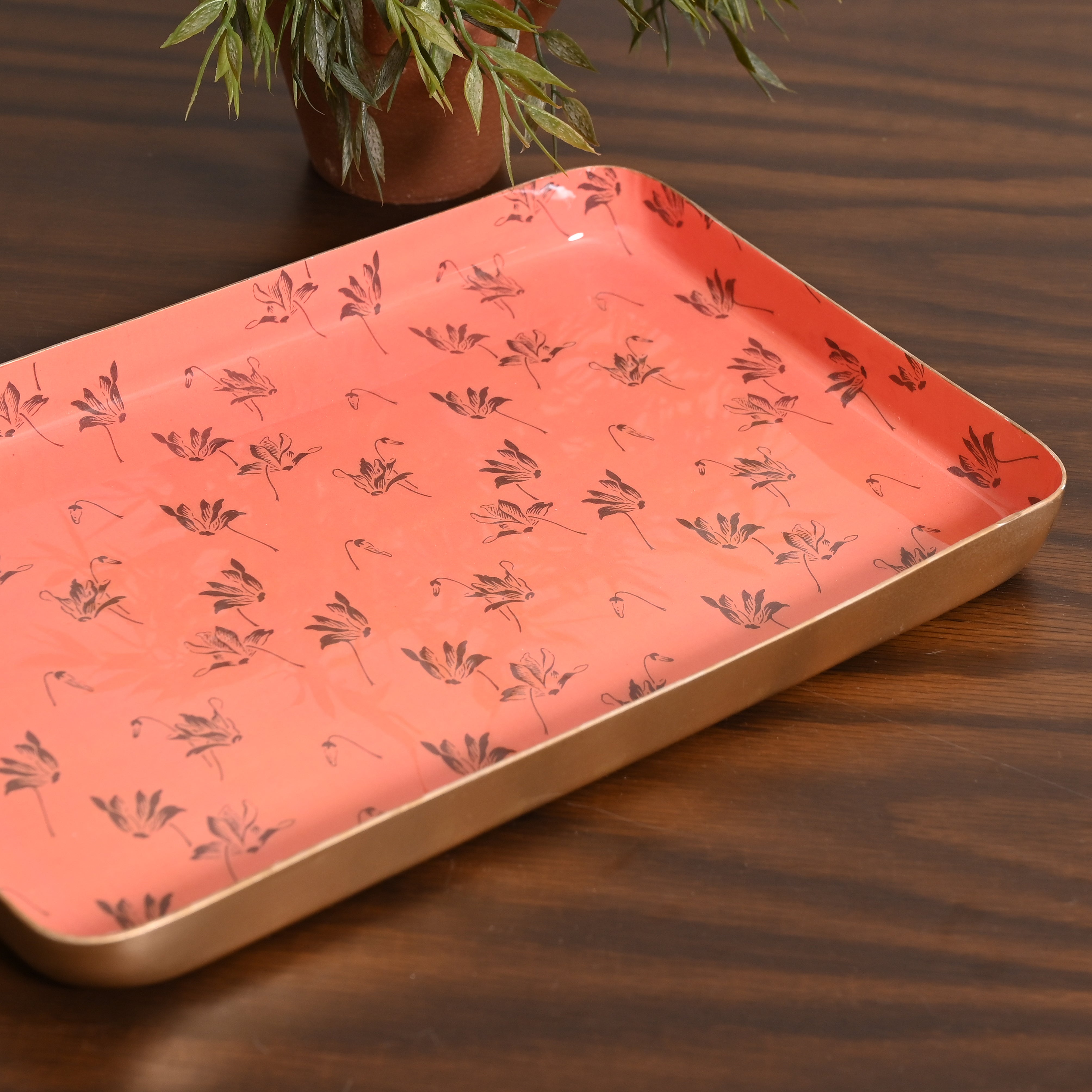Floral Harmony Set of Two Aluminium Trays