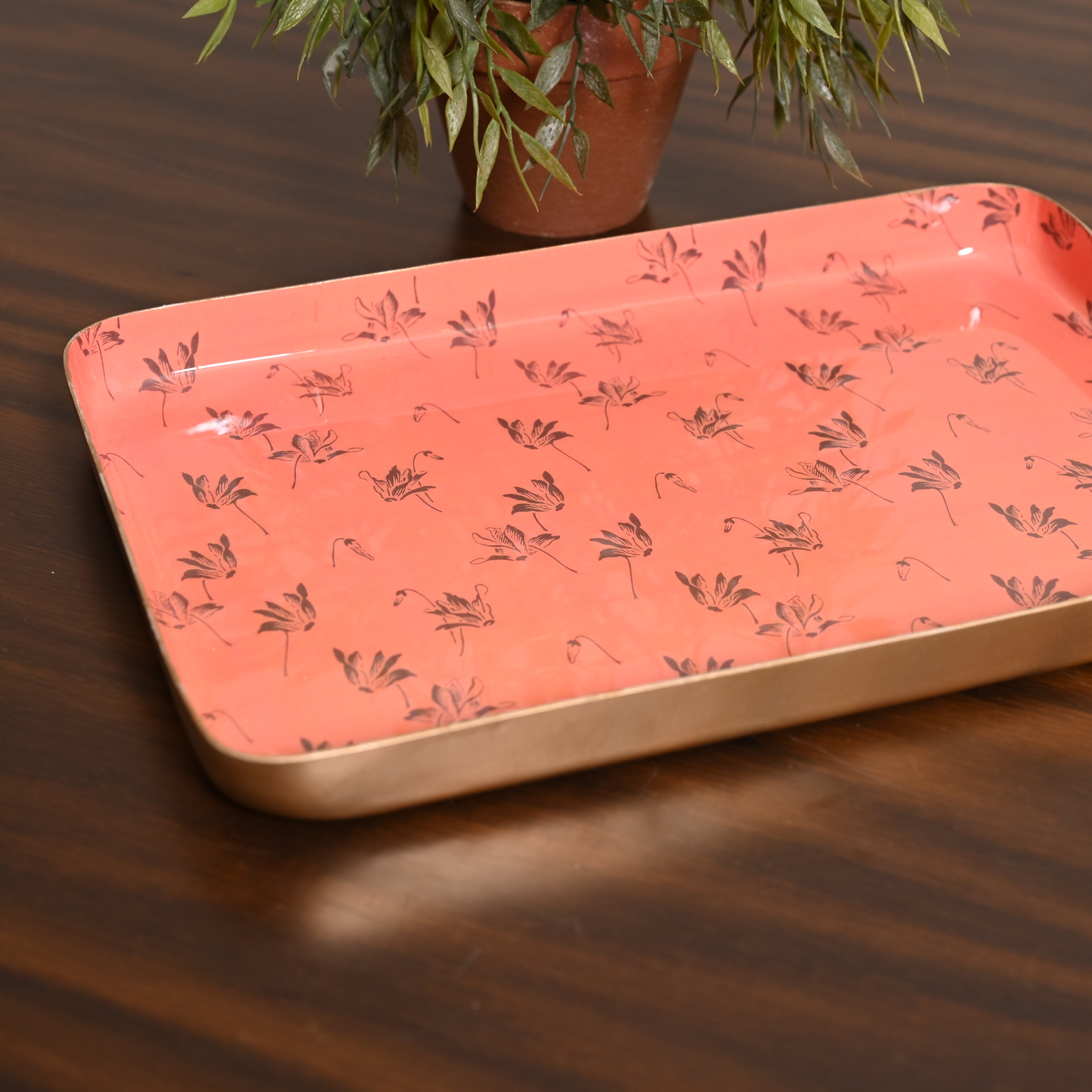 Floral Harmony Set of Two Aluminium Trays