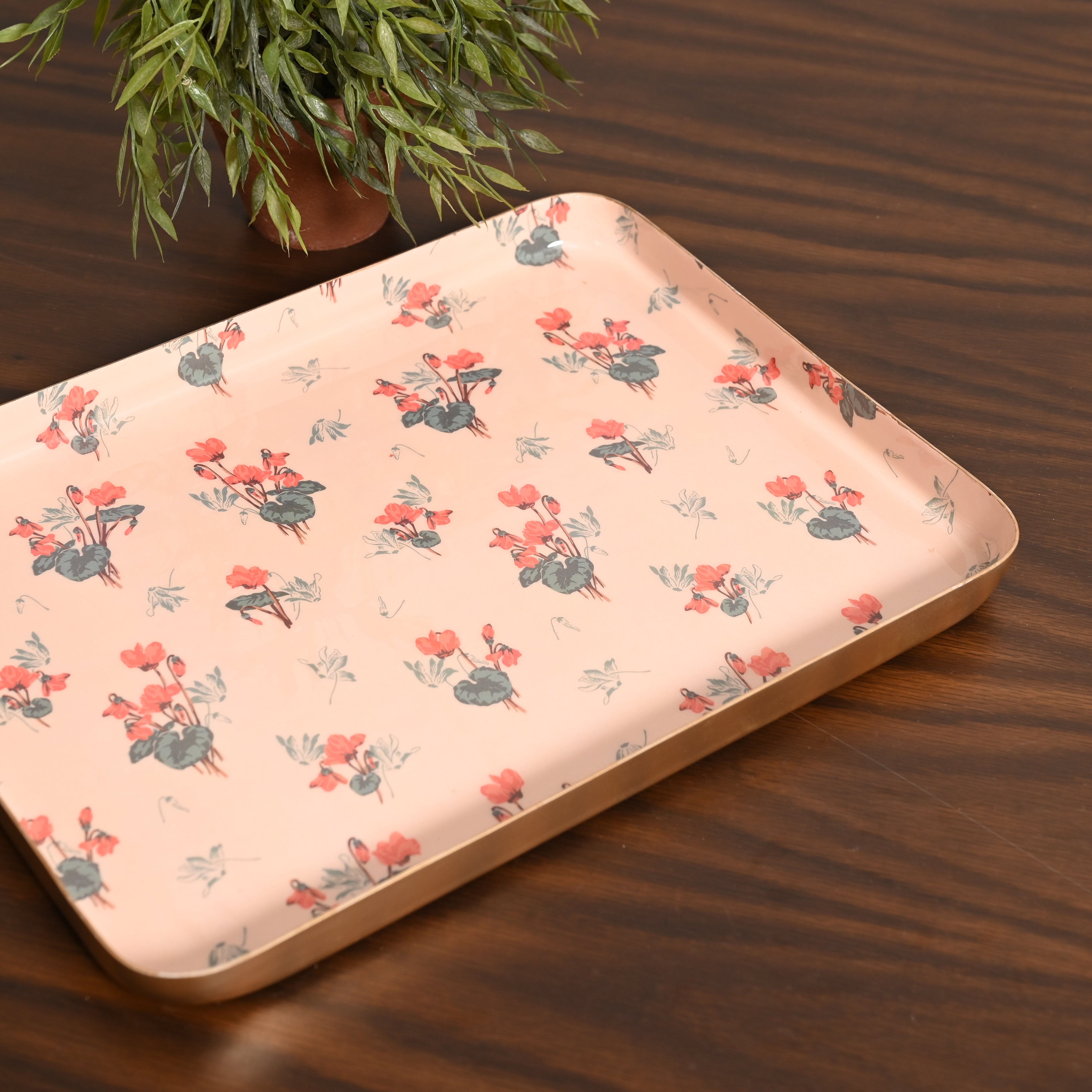 Floral Harmony Set of Two Aluminium Trays