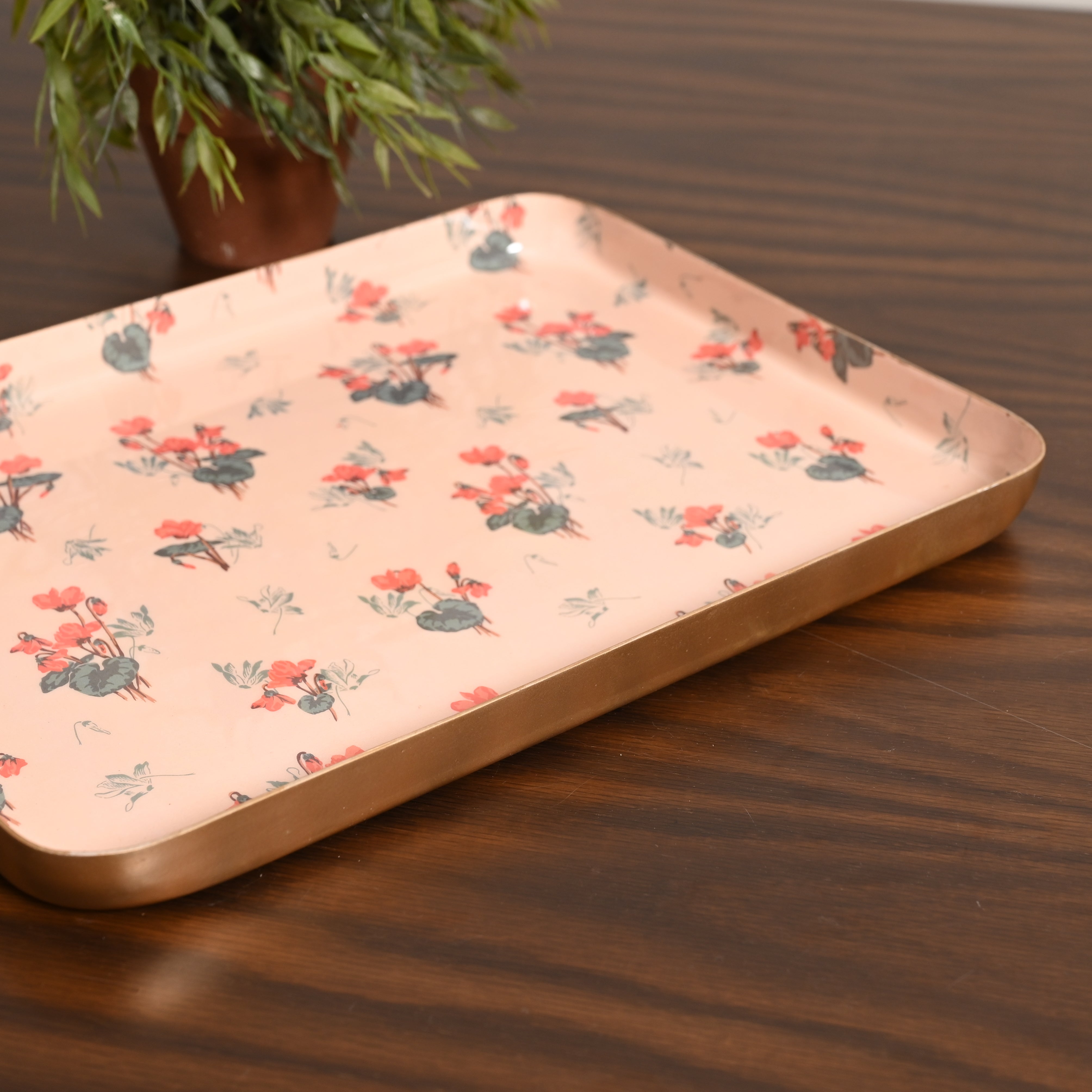 Floral Harmony Set of Two Aluminium Trays