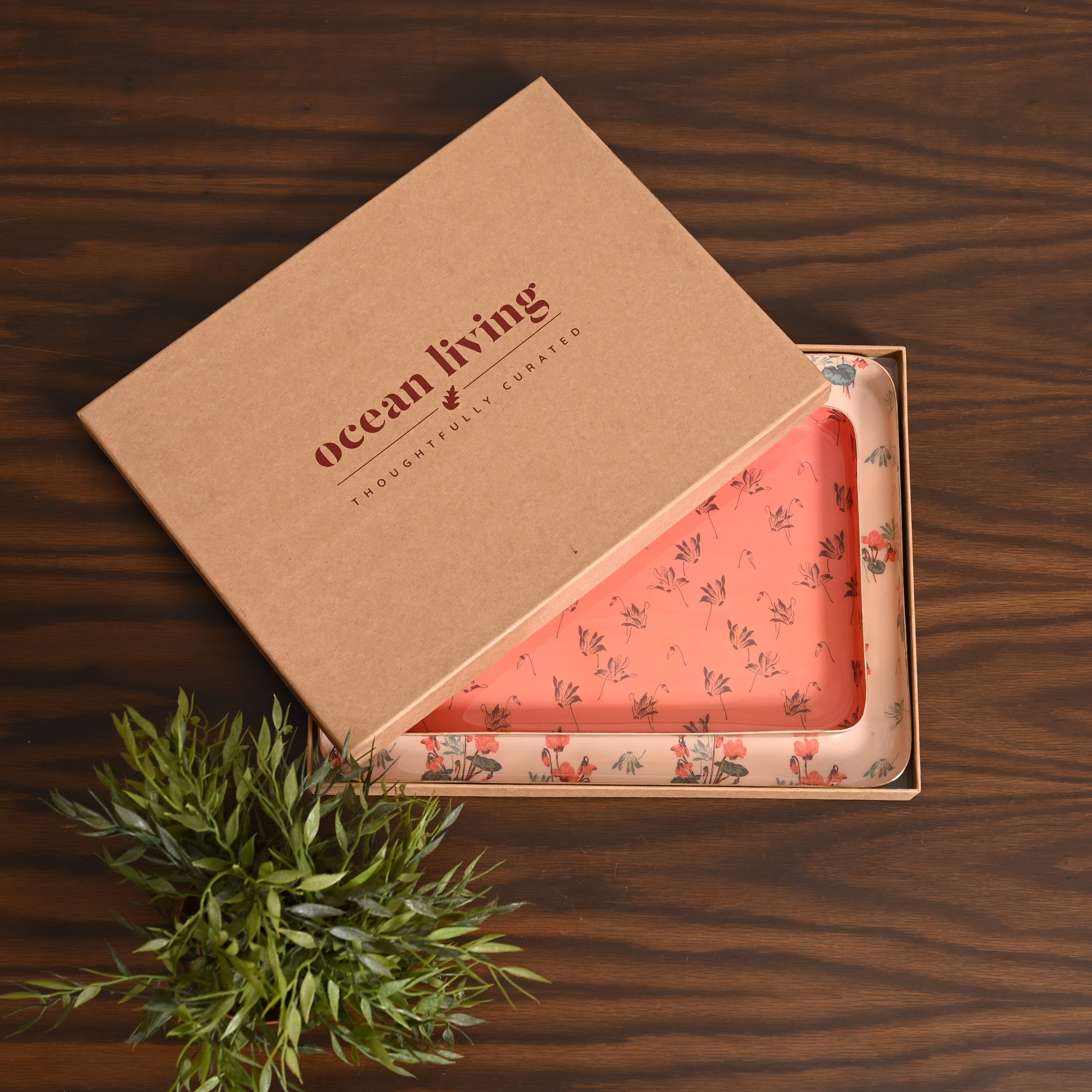 Floral Harmony  Set of Two Aluminium Trays