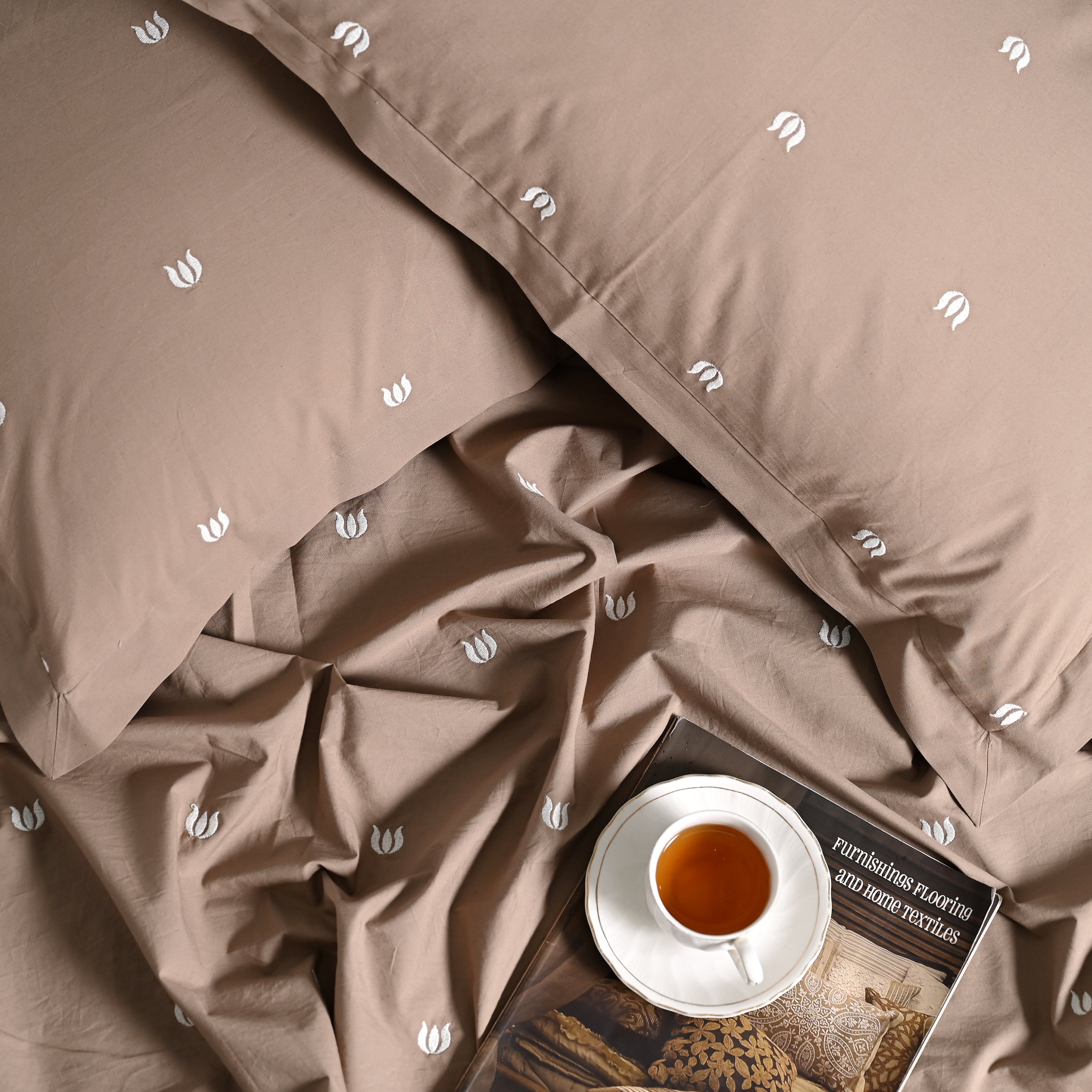 Geo Bloom Bedsheet - Regal Embroidered 300 TC Luxury Cotton Sheets