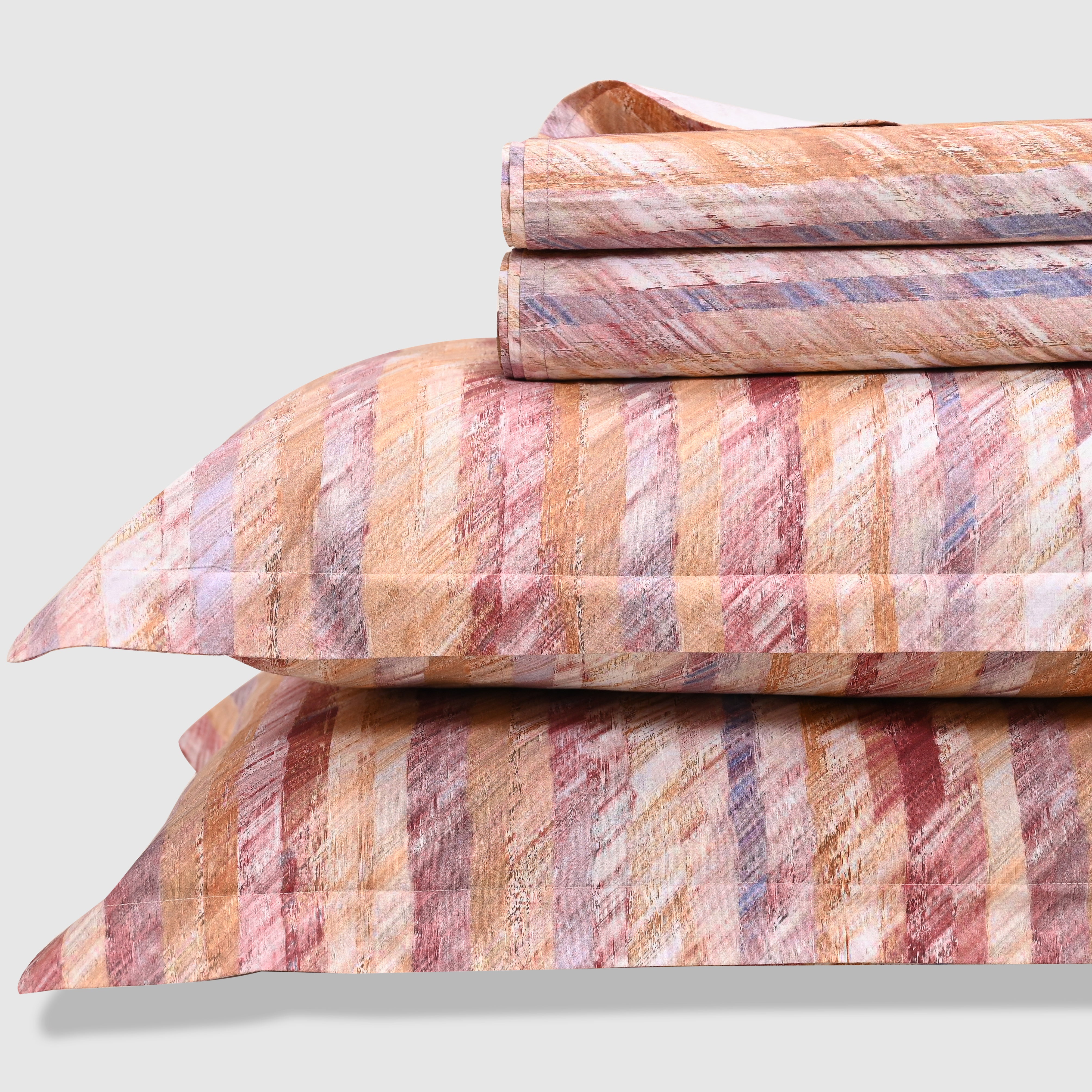Kaleida - Peach | 300 TC Percale King Size Bed Sheet Set