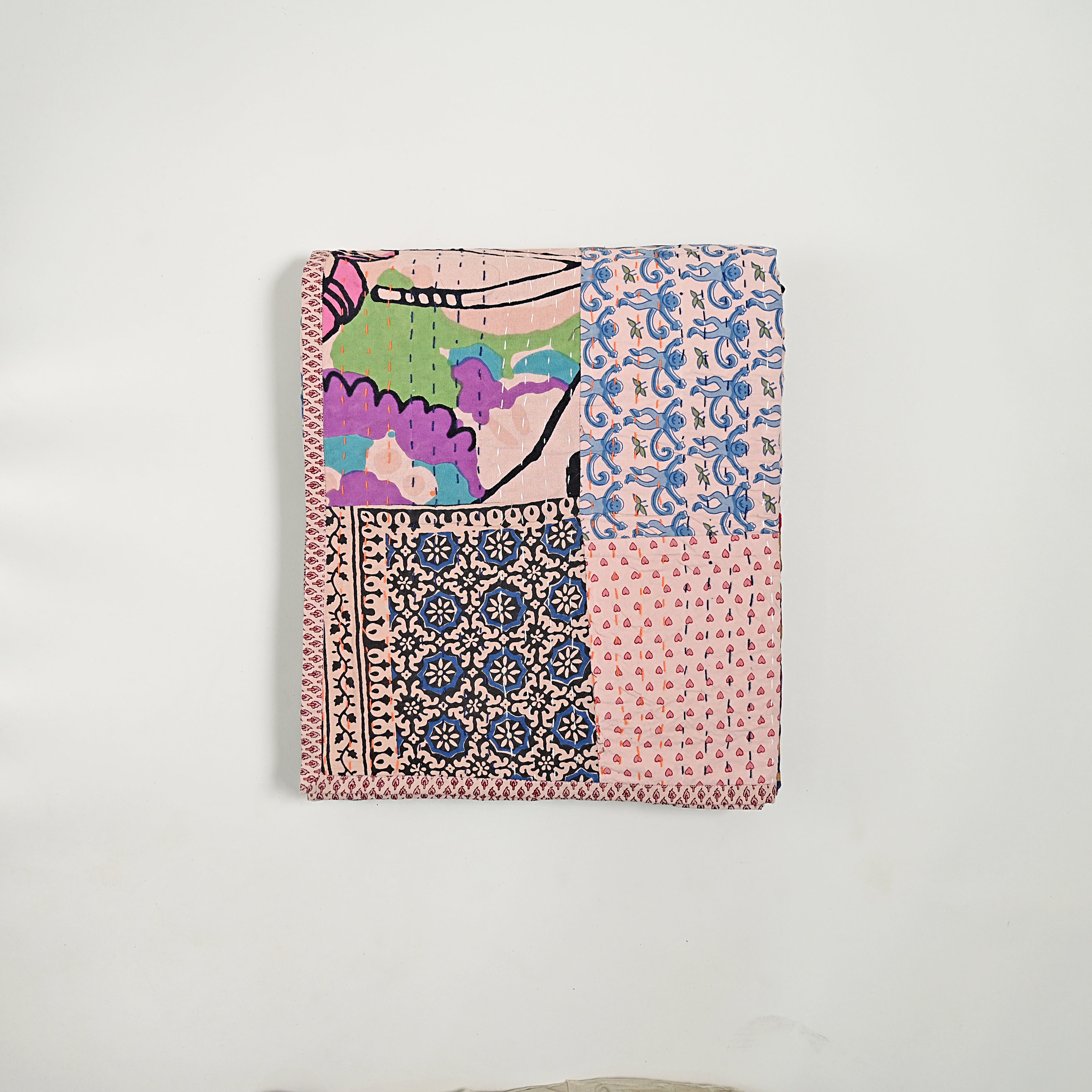 One of a kind Upcycled Applique Bed Cover