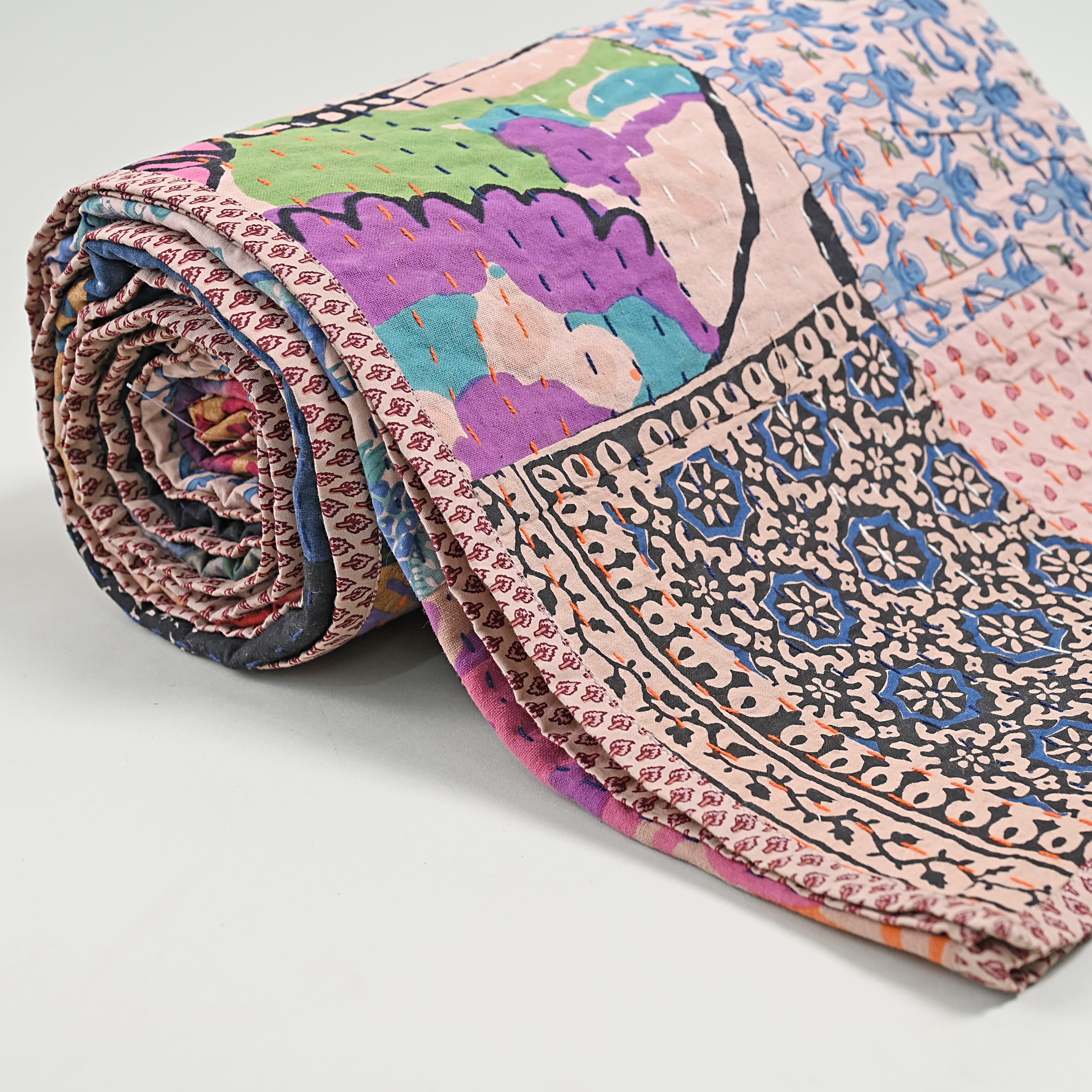 One of a kind Upcycled Applique Bed Cover