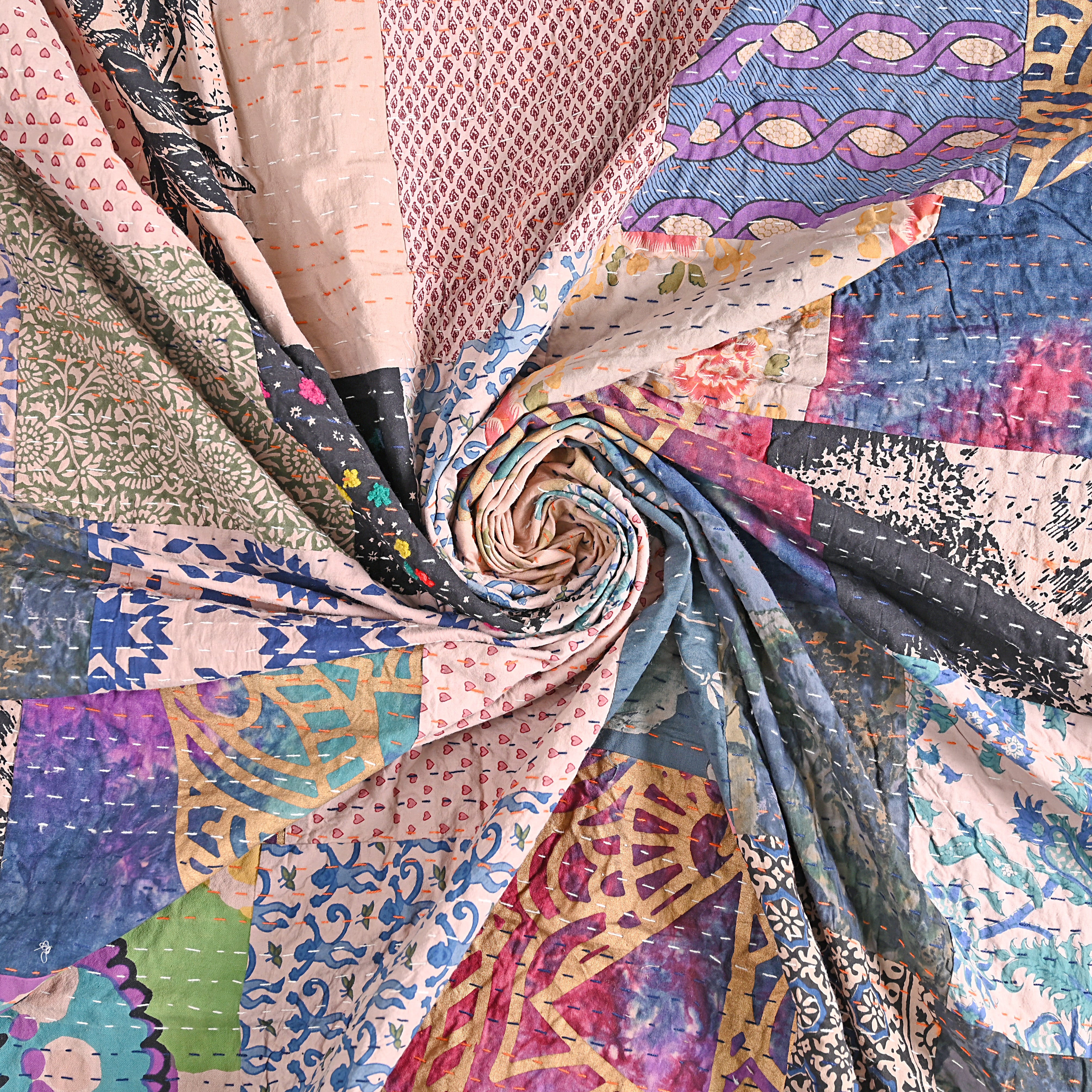 One of a kind Upcycled Applique Bed Cover