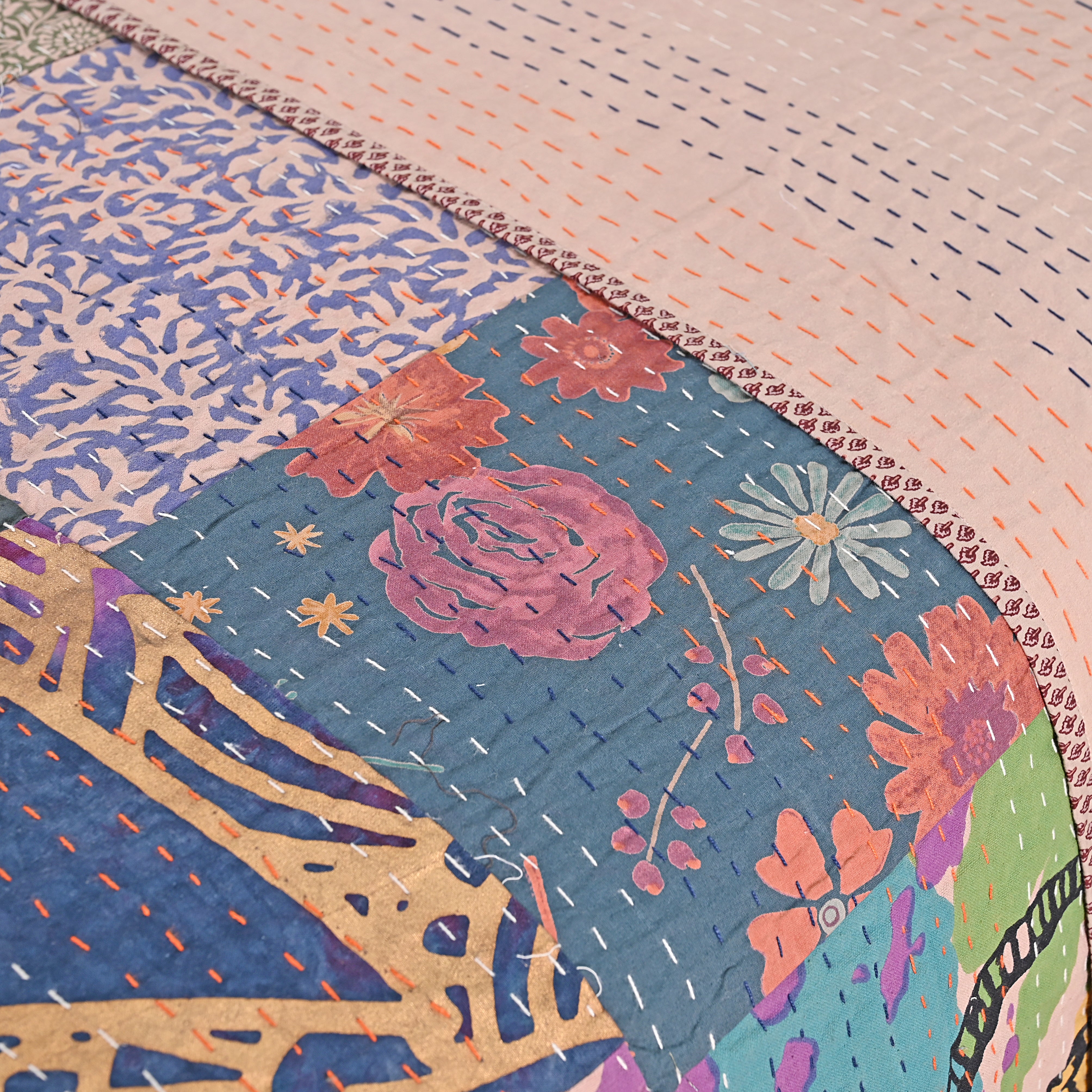 One of a kind Upcycled Applique Bed Cover