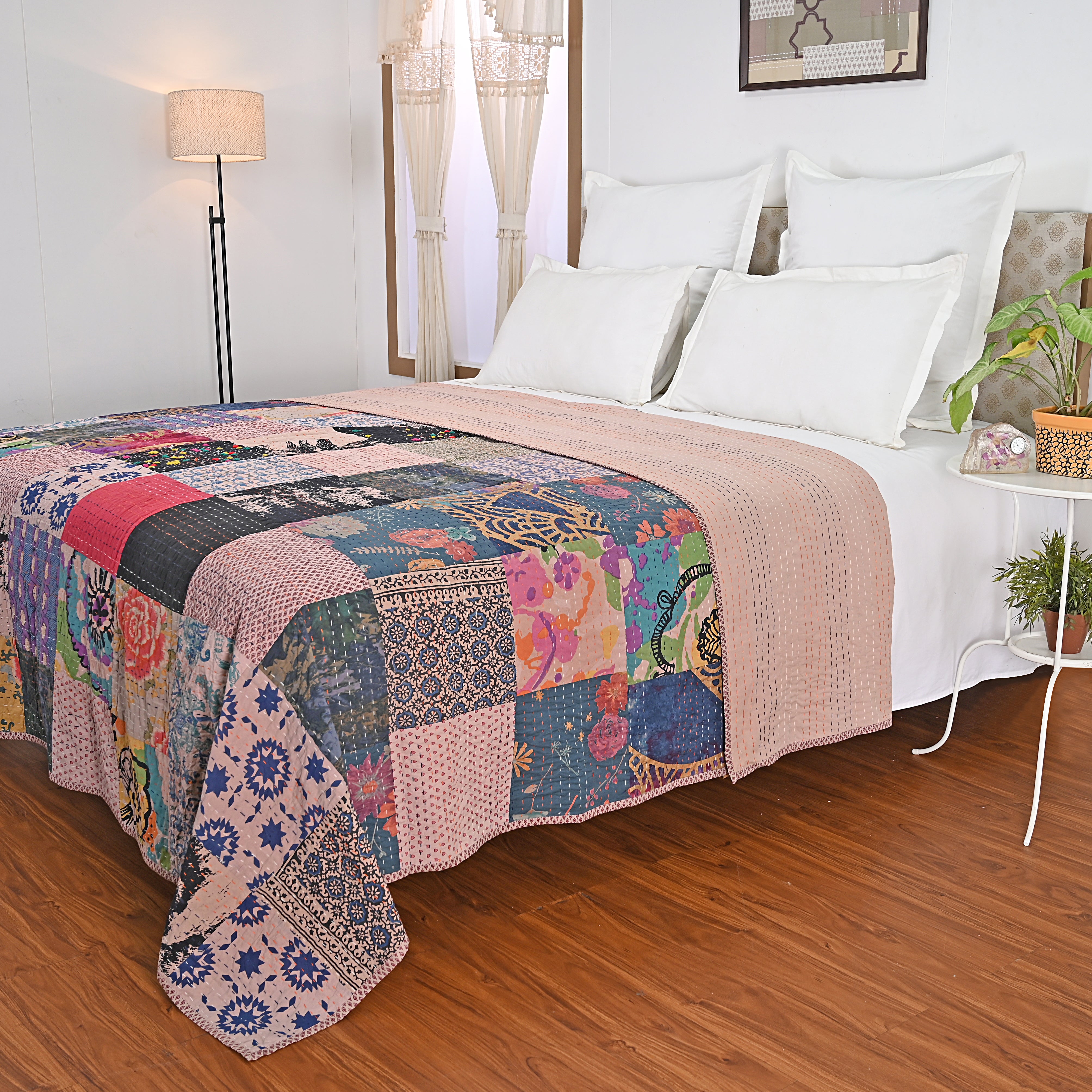 One of a kind Upcycled Applique Bed Cover