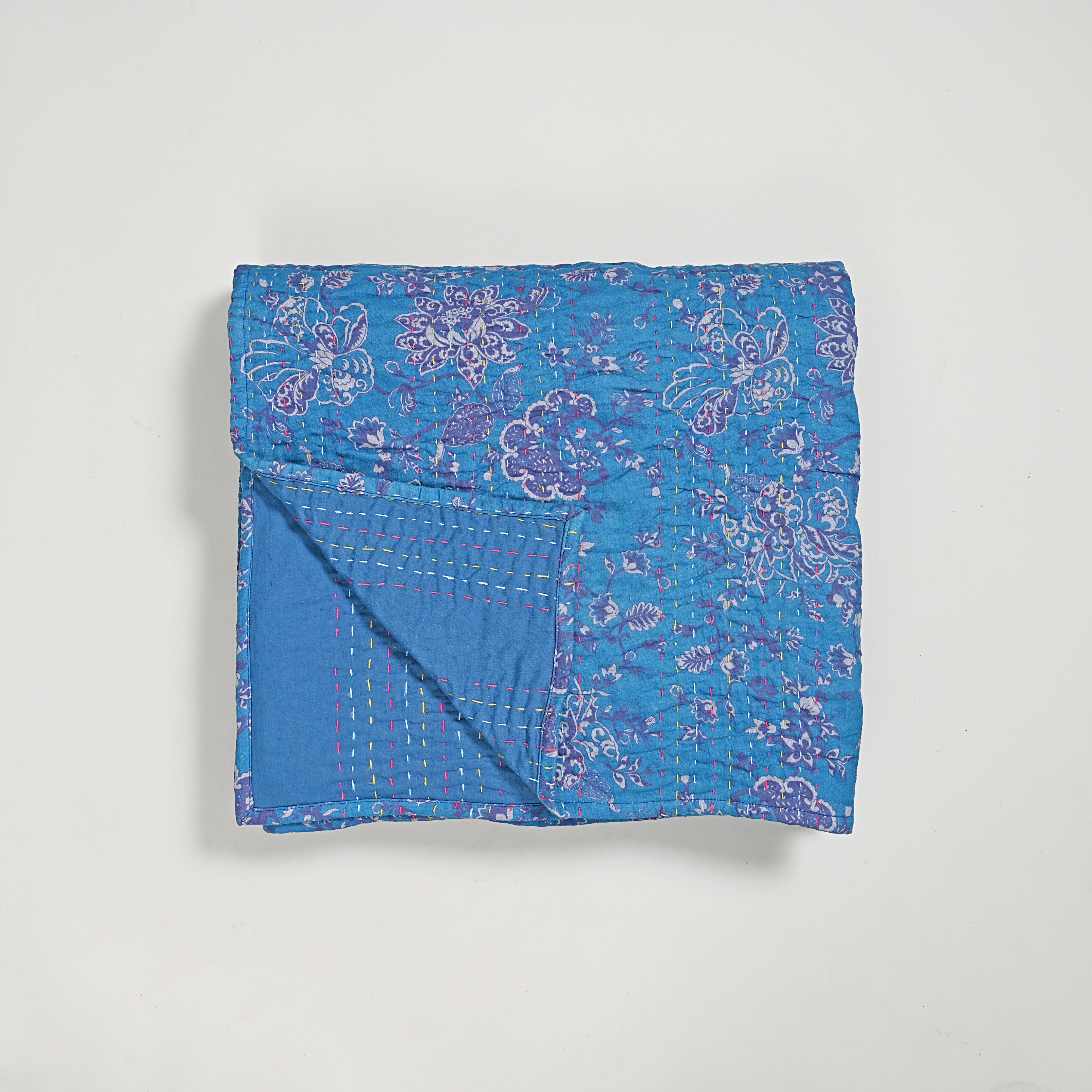 Marine Garden Hand Stitched Kantha Gudari/ Bed Cover