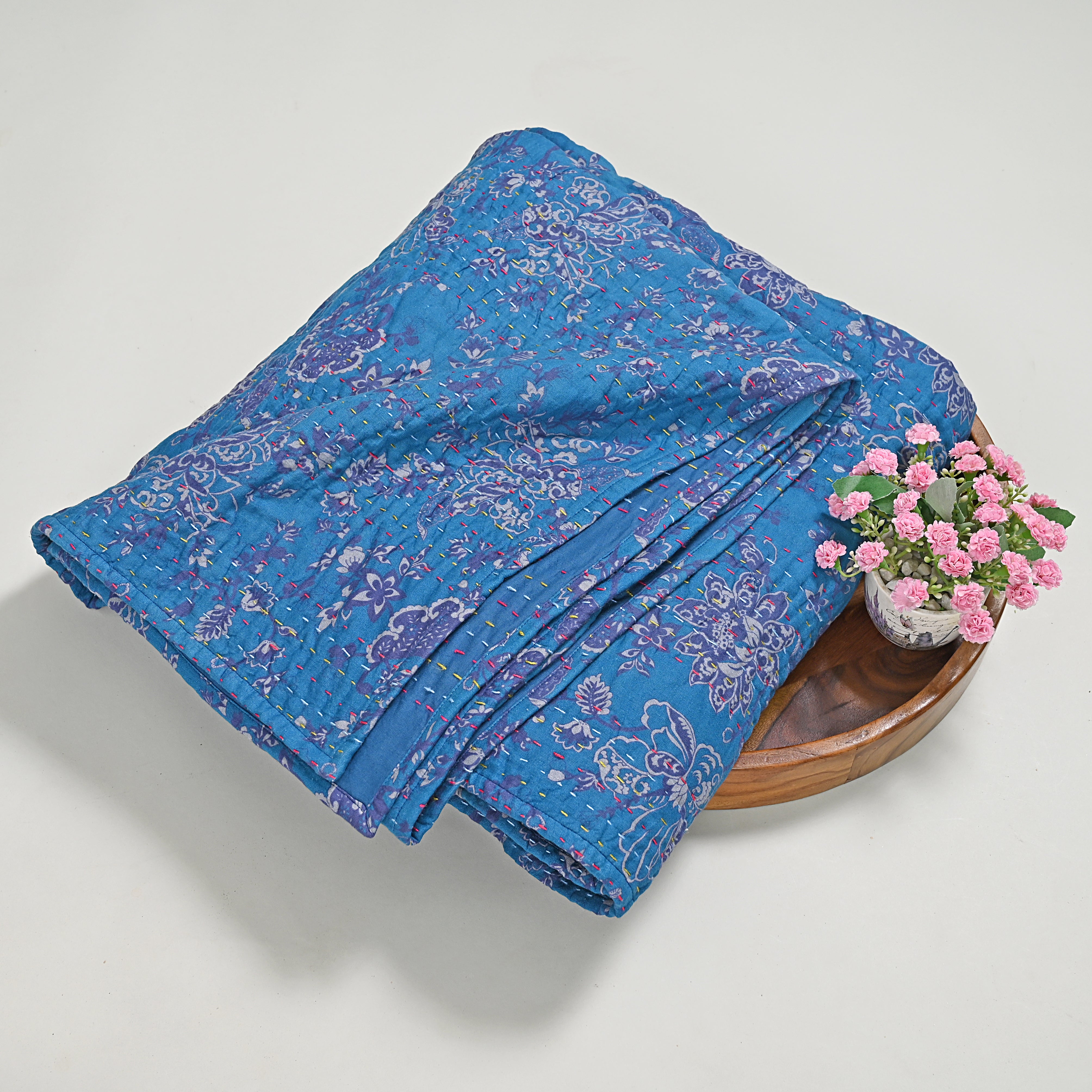 Marine Garden Hand Stitched Kantha Gudari/ Bed Cover