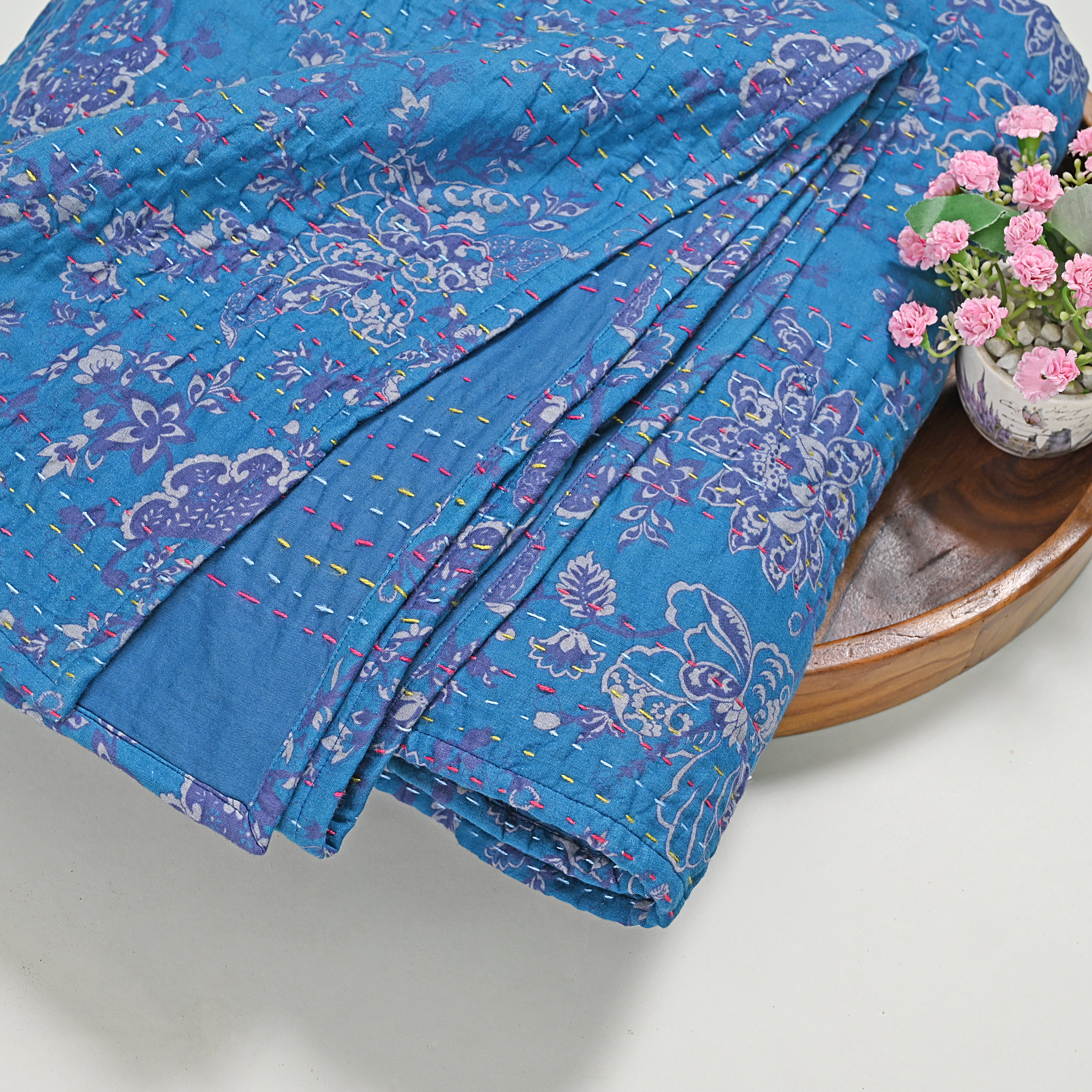 Marine Garden Hand Stitched Kantha Gudari/ Bed Cover