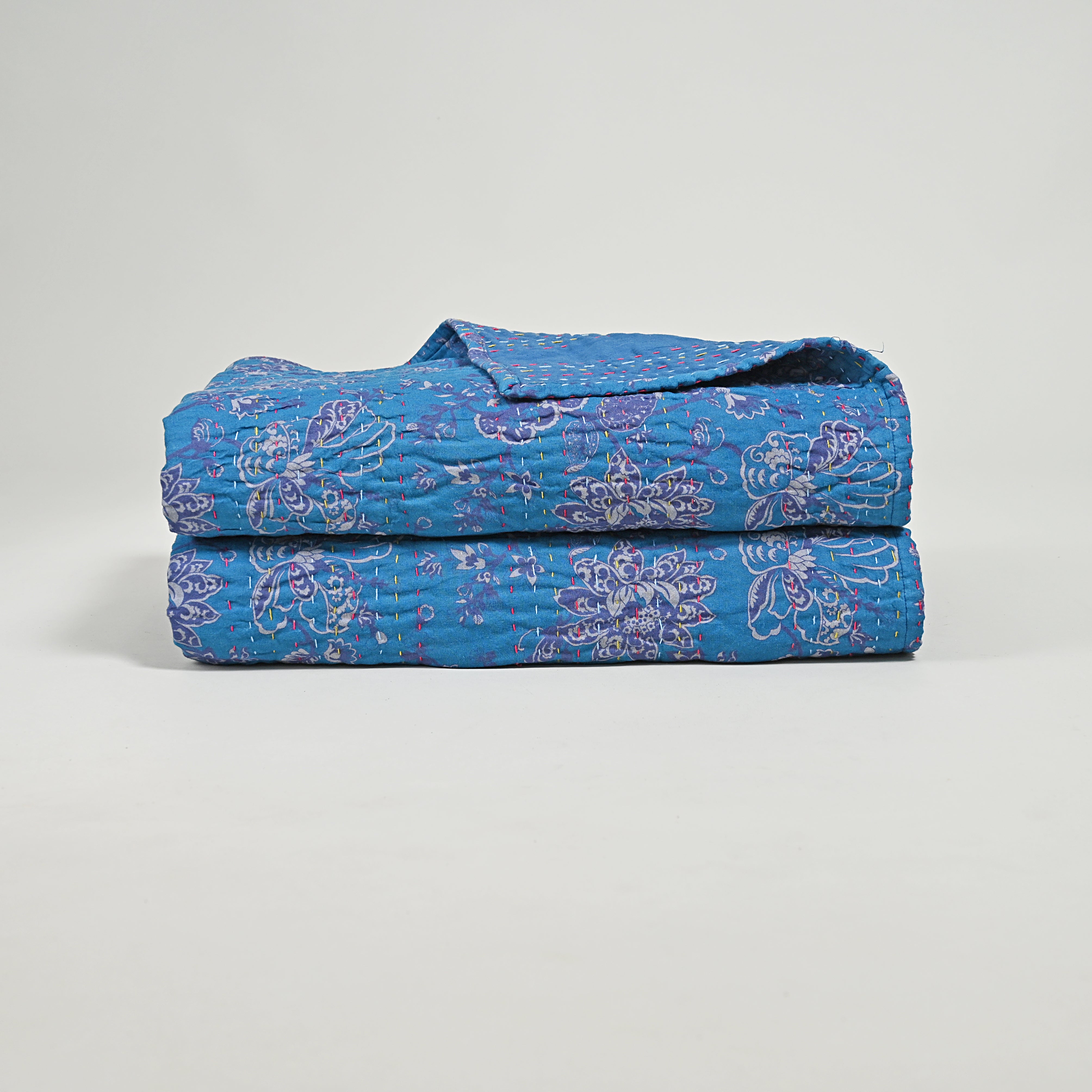 Marine Garden Hand Stitched Kantha Gudari/ Bed Cover