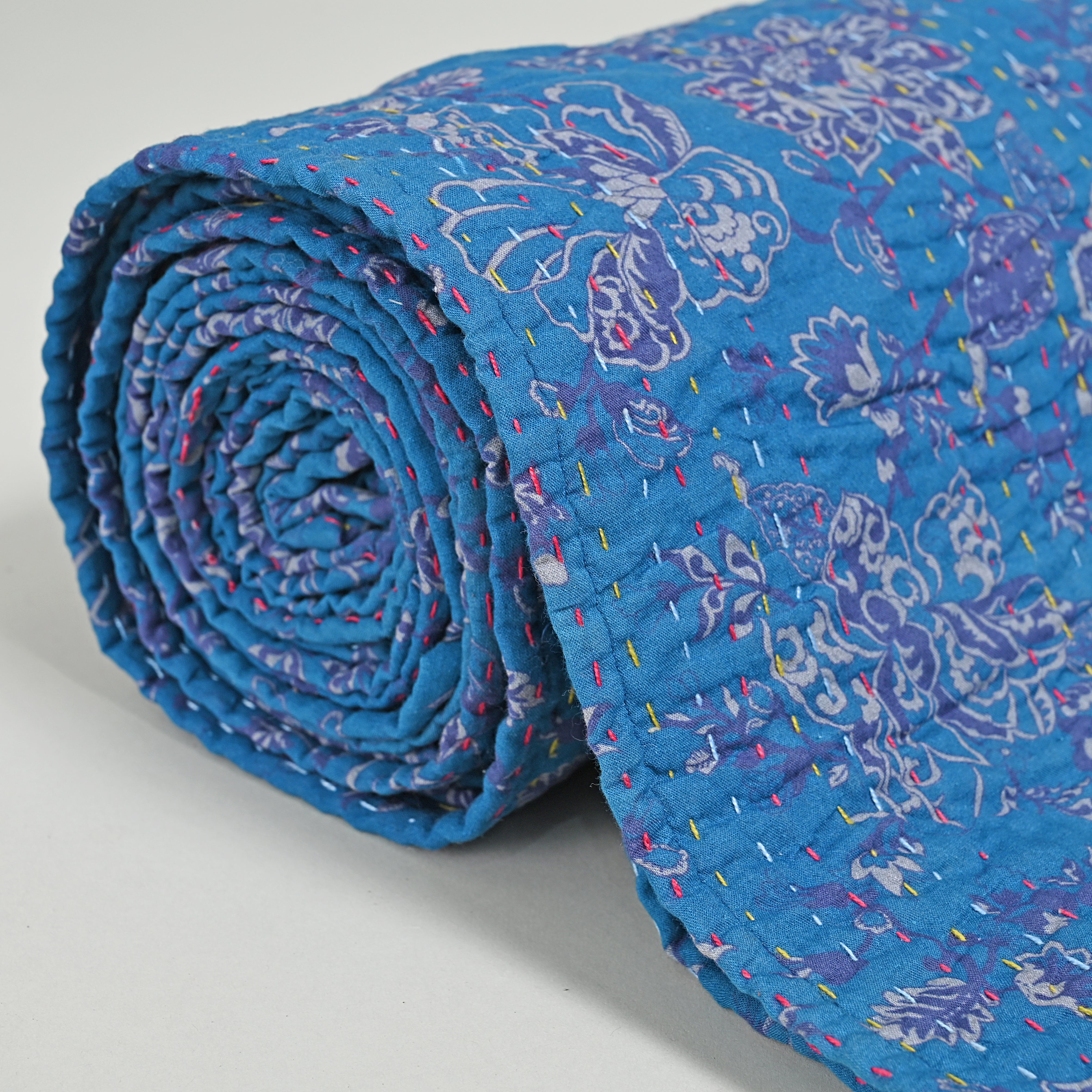 Marine Garden Hand Stitched Kantha Gudari/ Bed Cover
