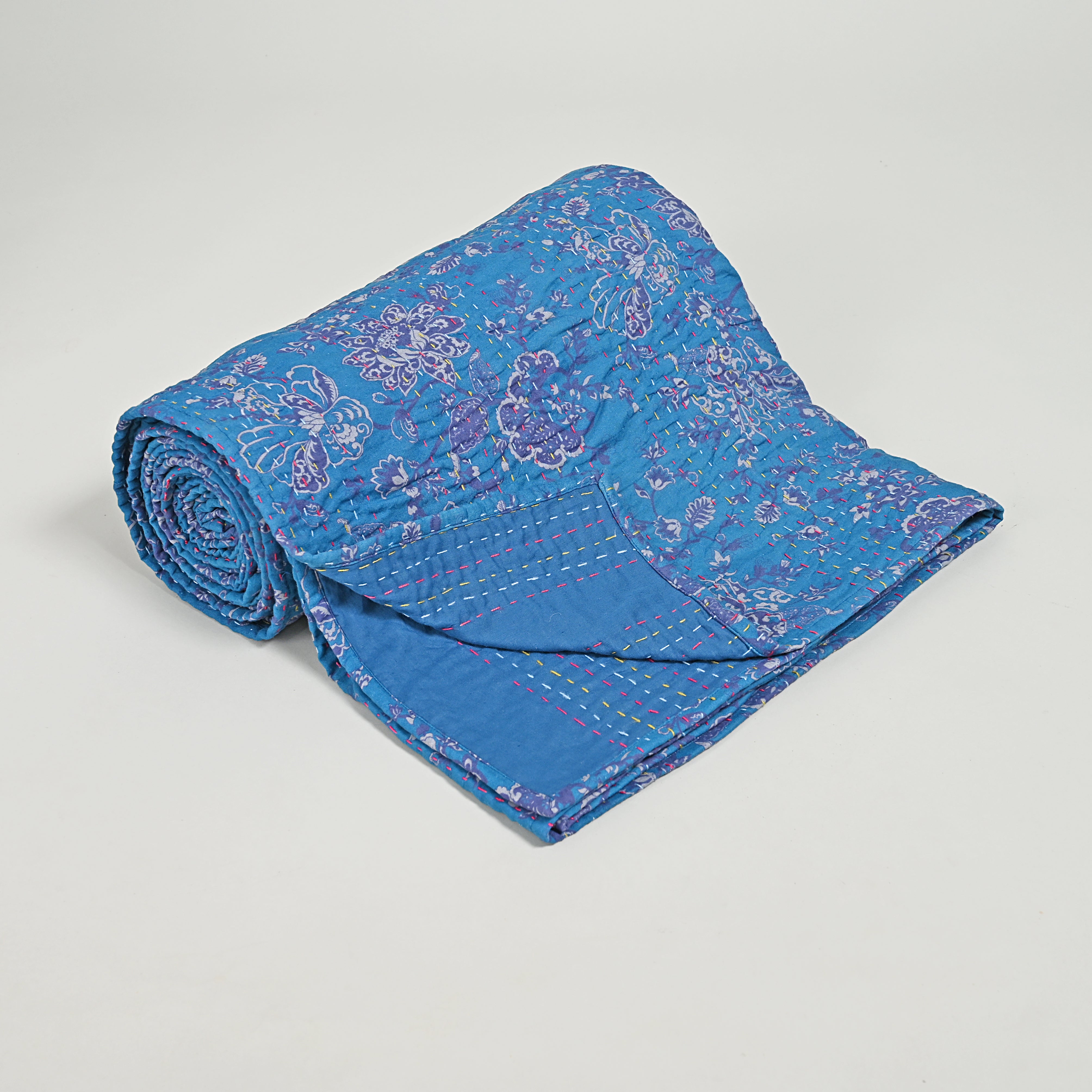 Marine Garden Hand Stitched Kantha Gudari/ Bed Cover
