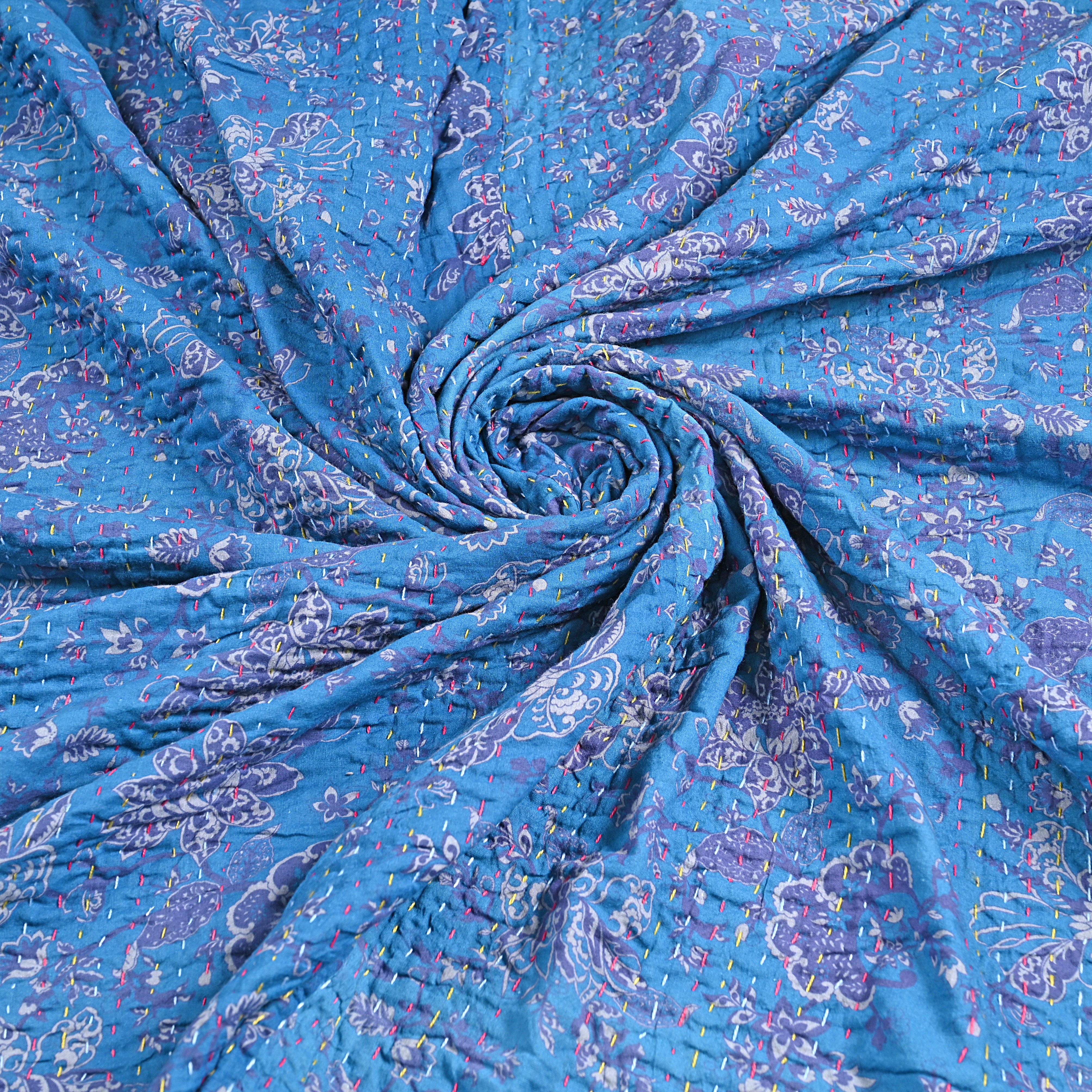 Marine Garden Hand Stitched Kantha Gudari/ Bed Cover