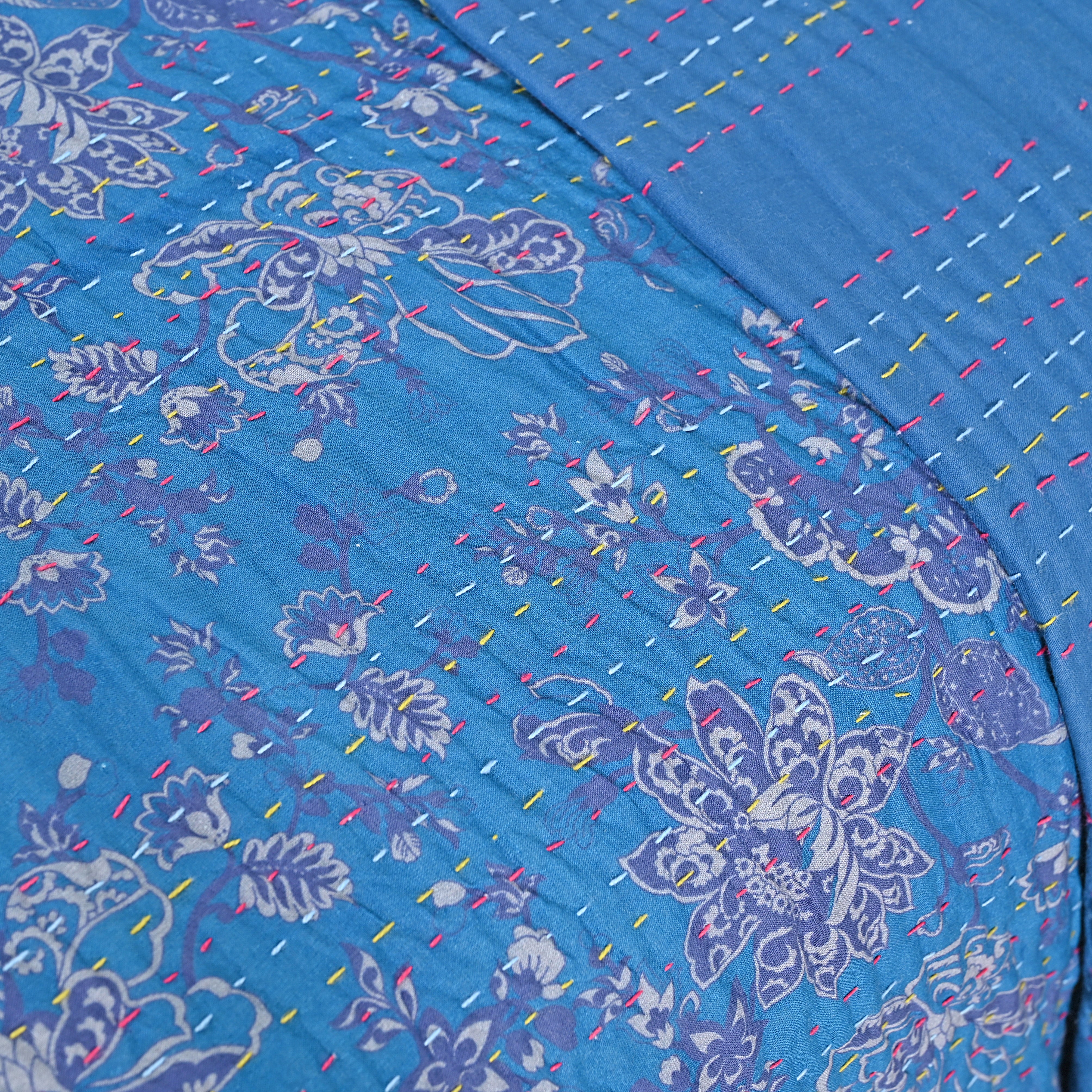 Marine Garden Hand Stitched Kantha Gudari/ Bed Cover