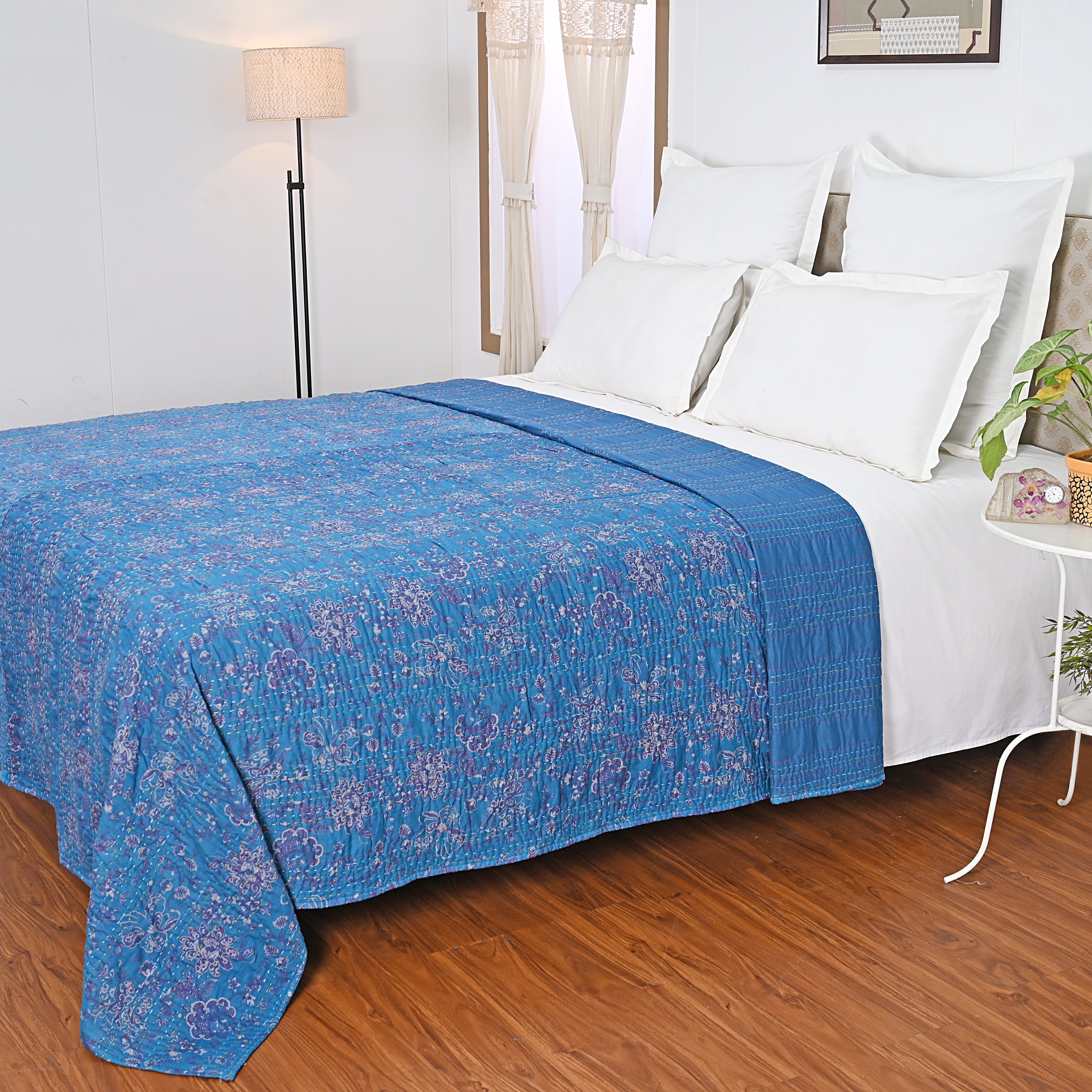 Marine Garden Hand Stitched Kantha Gudari/ Bed Cover