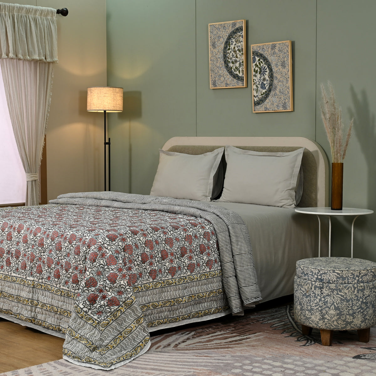 Kusumm Block Printed Reversible Quilt