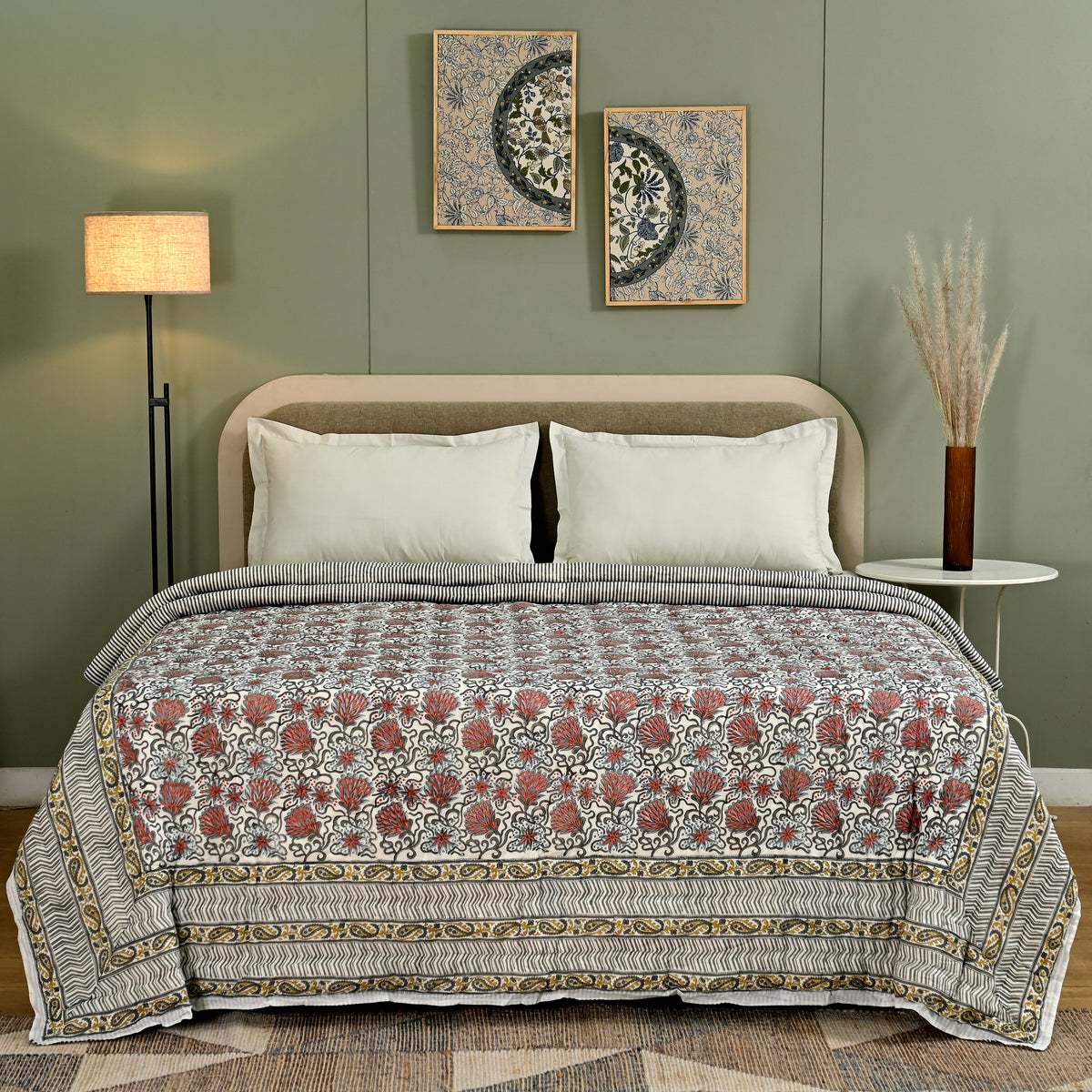 Kusumm Block Printed Reversible Quilt