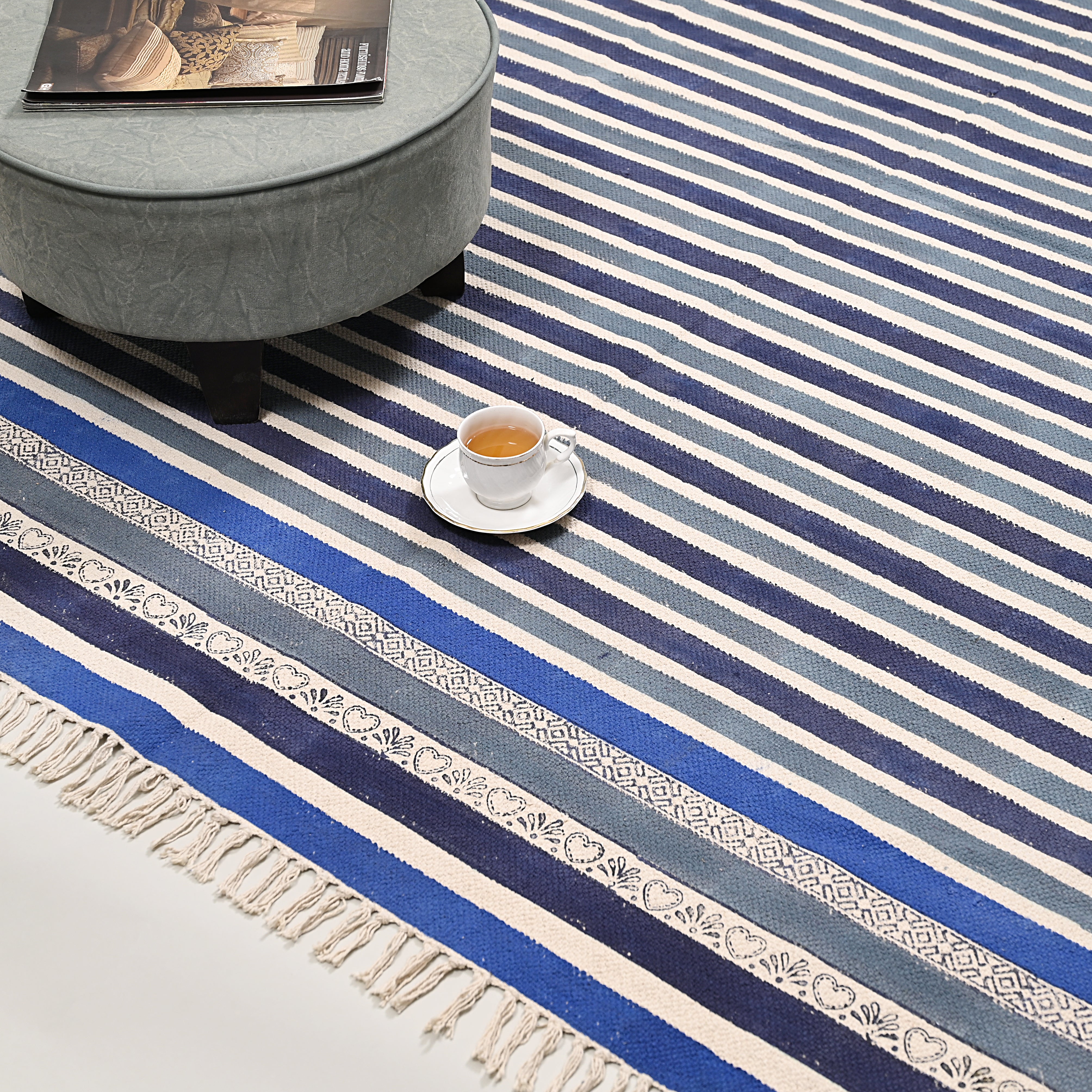 Bold Striped Block Printed Area Rug
