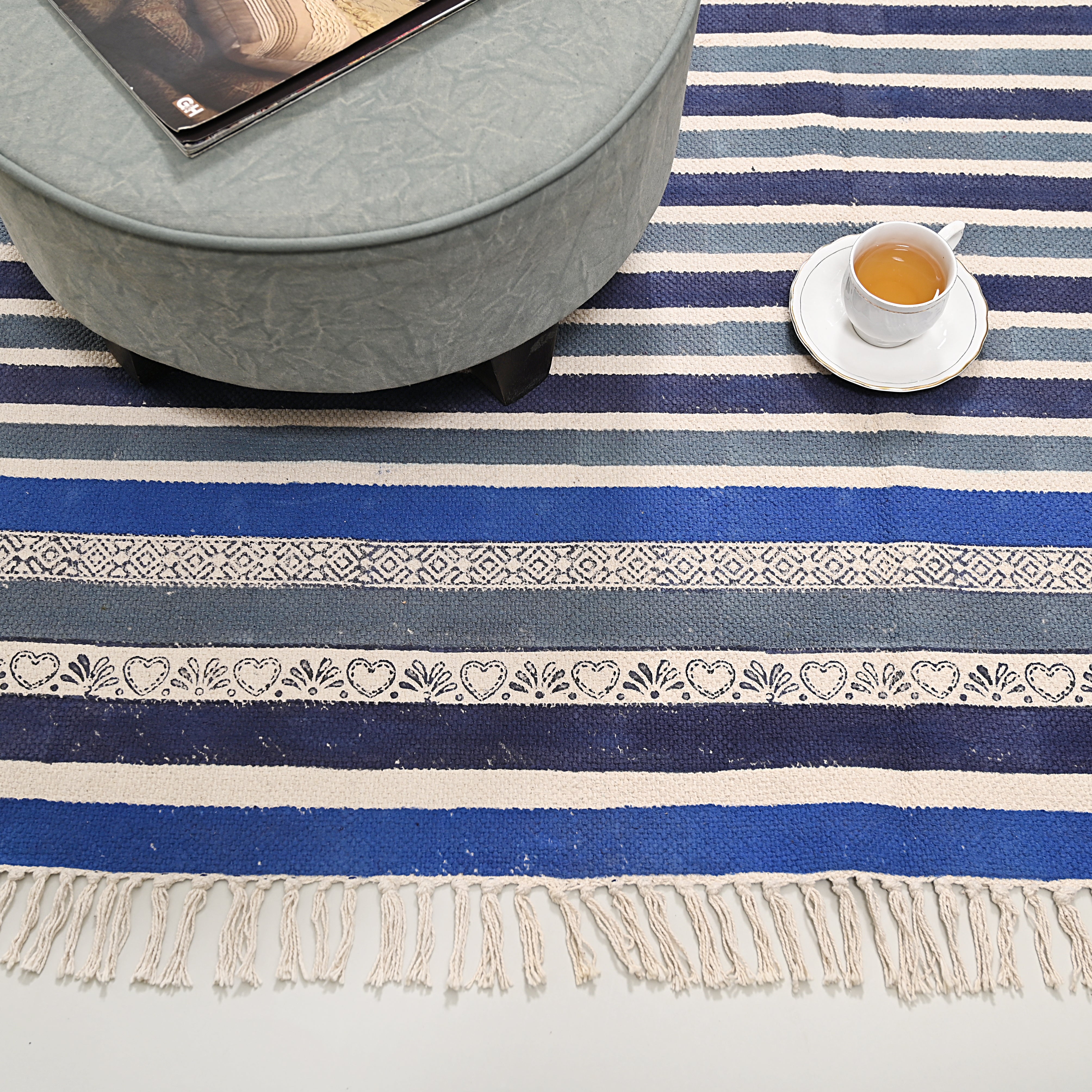 Bold Striped Block Printed Area Rug
