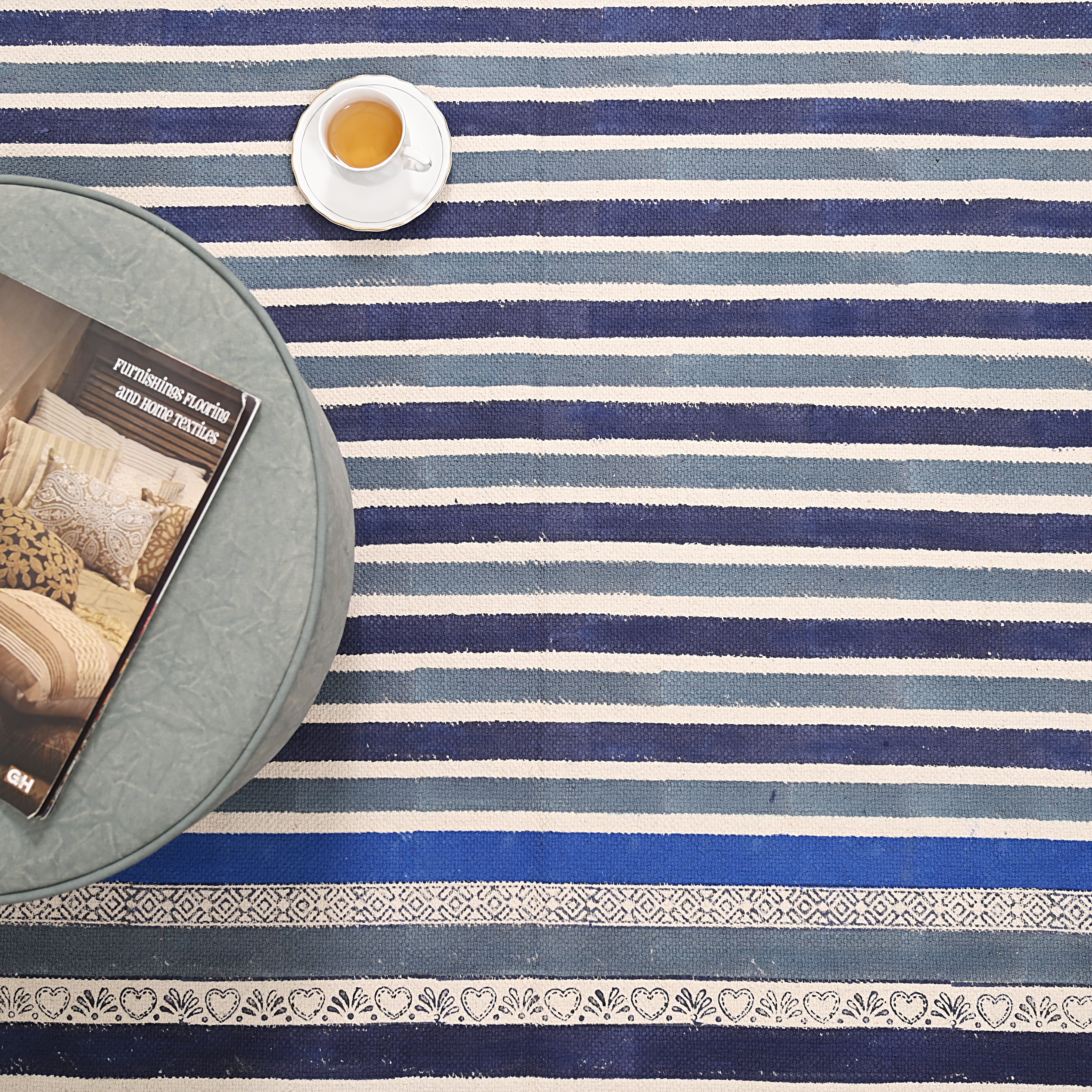 Bold Striped Block Printed Area Rug