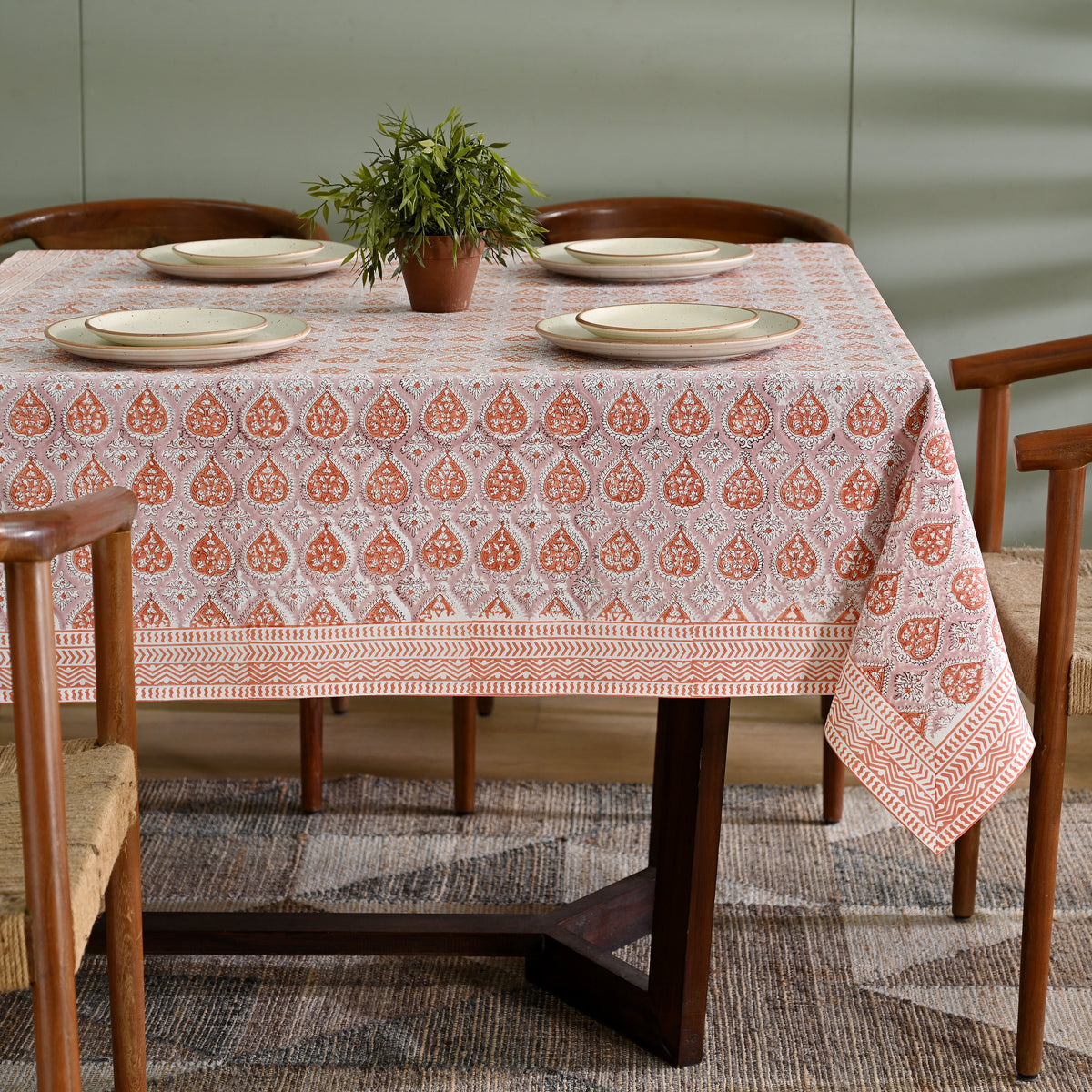 Gul Boota Peachy Coral Table Cover