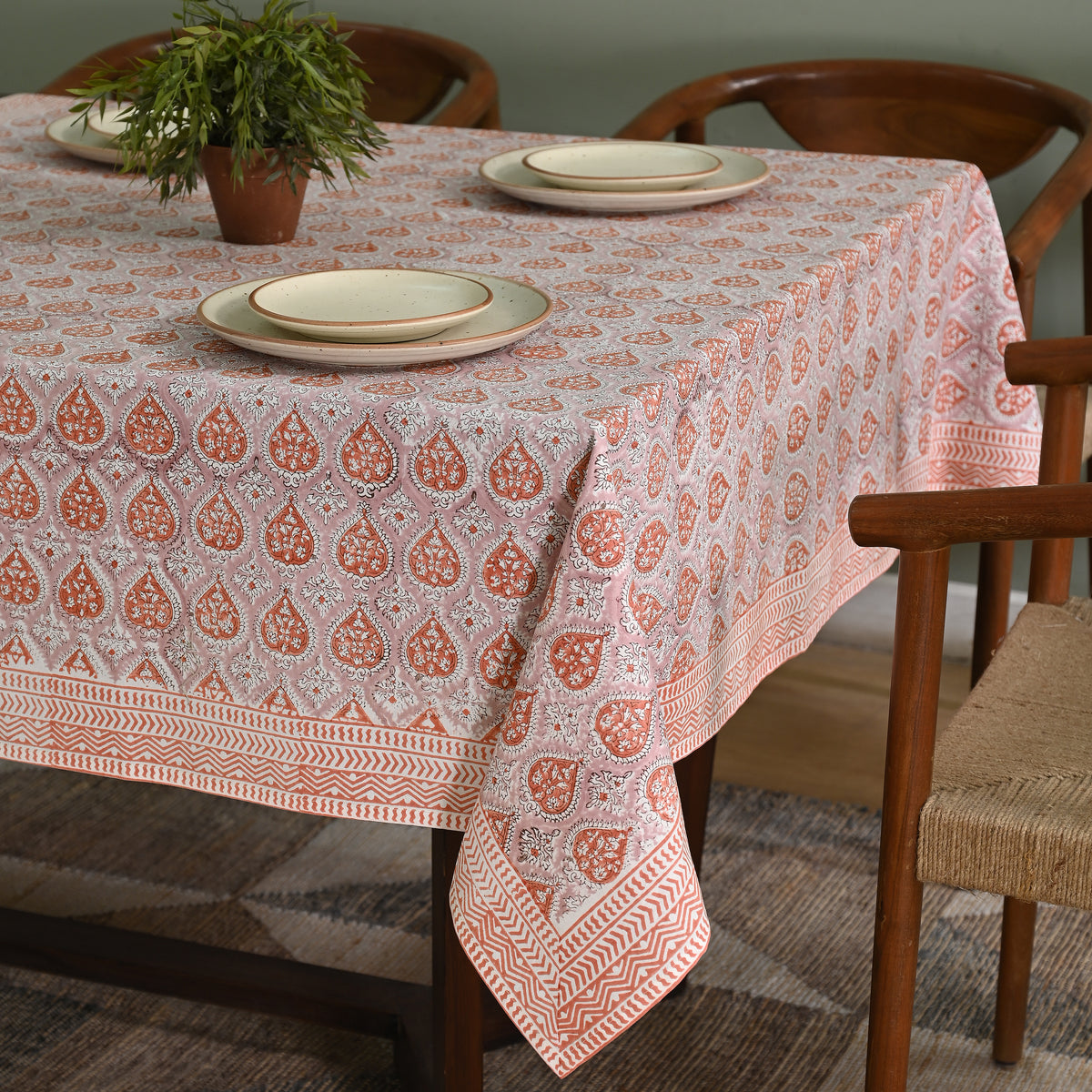 Gul Boota Peachy Coral Table Cover