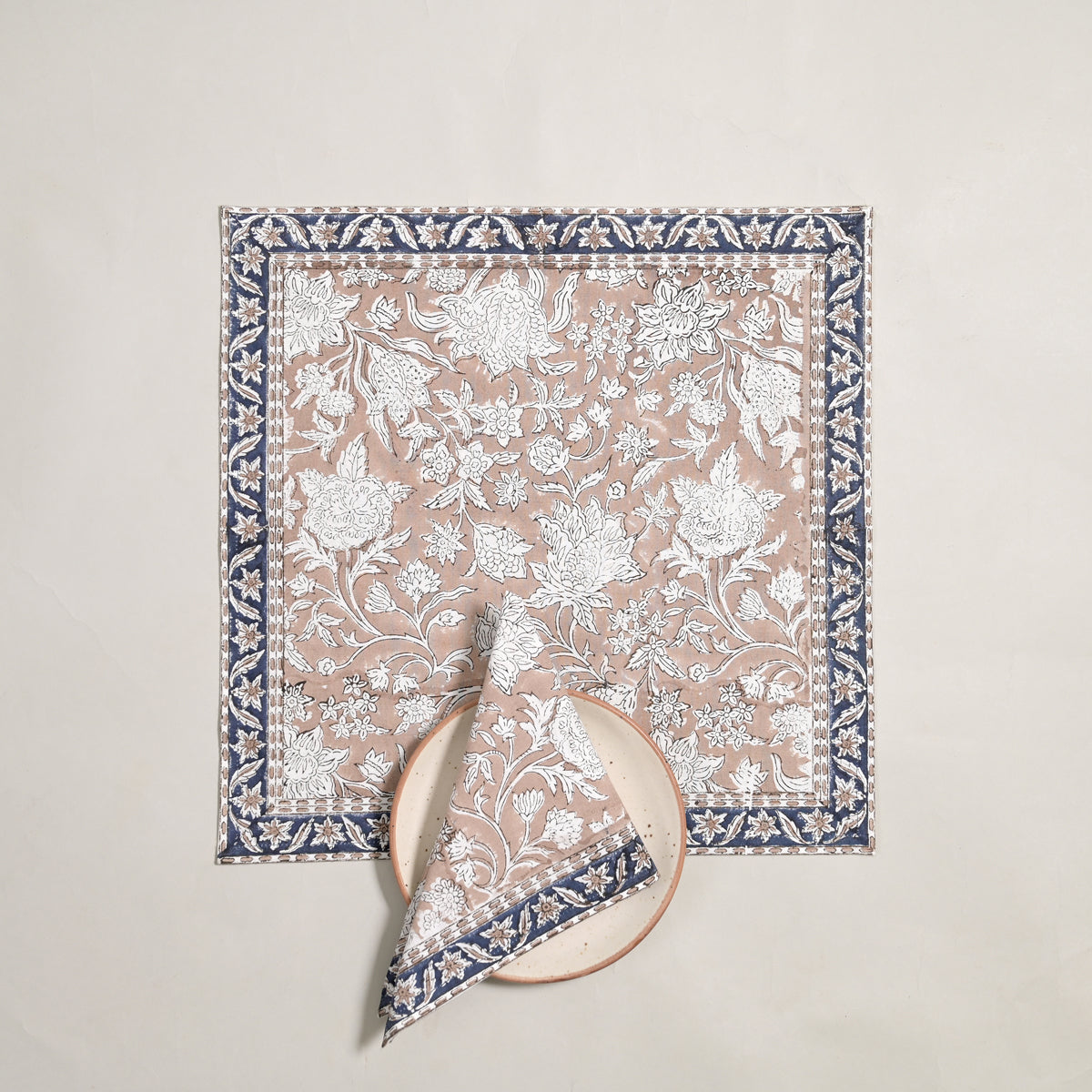 Flo Block Printed Napkin 6 Pc Set (Taupe)