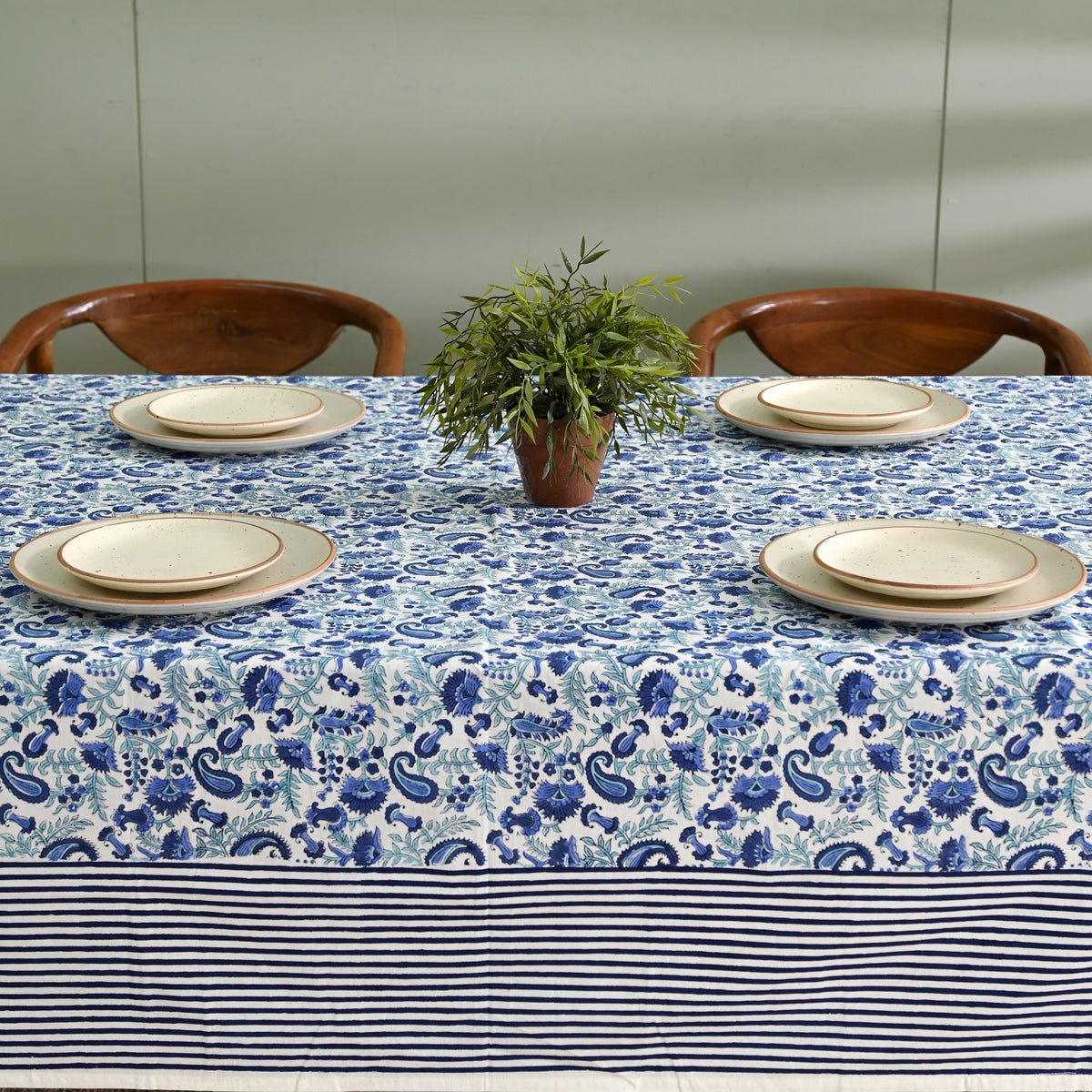 Anjuman Blue Block Printed Table Cover