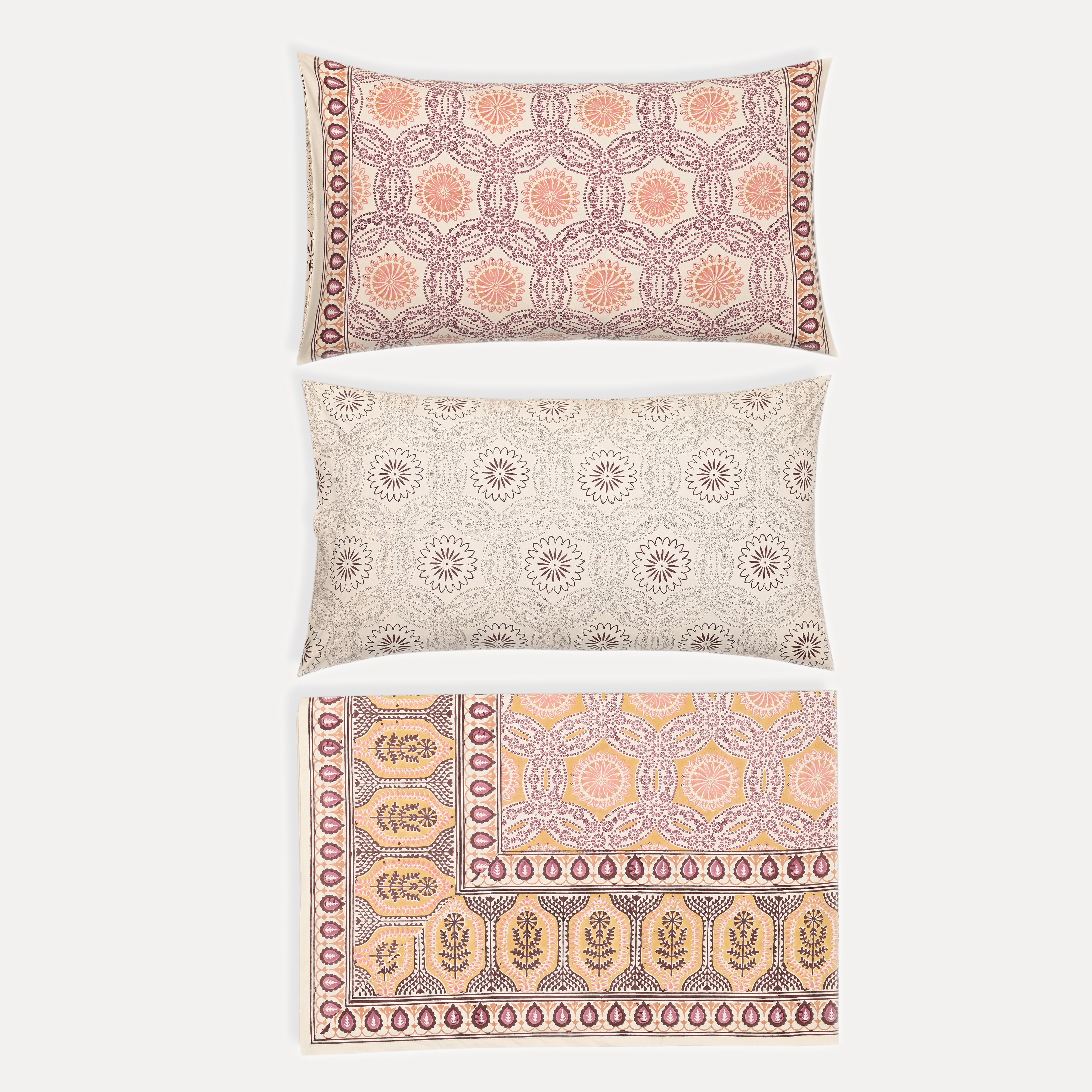 Splendour King Size Block Printed Cotton Bed Sheet Set