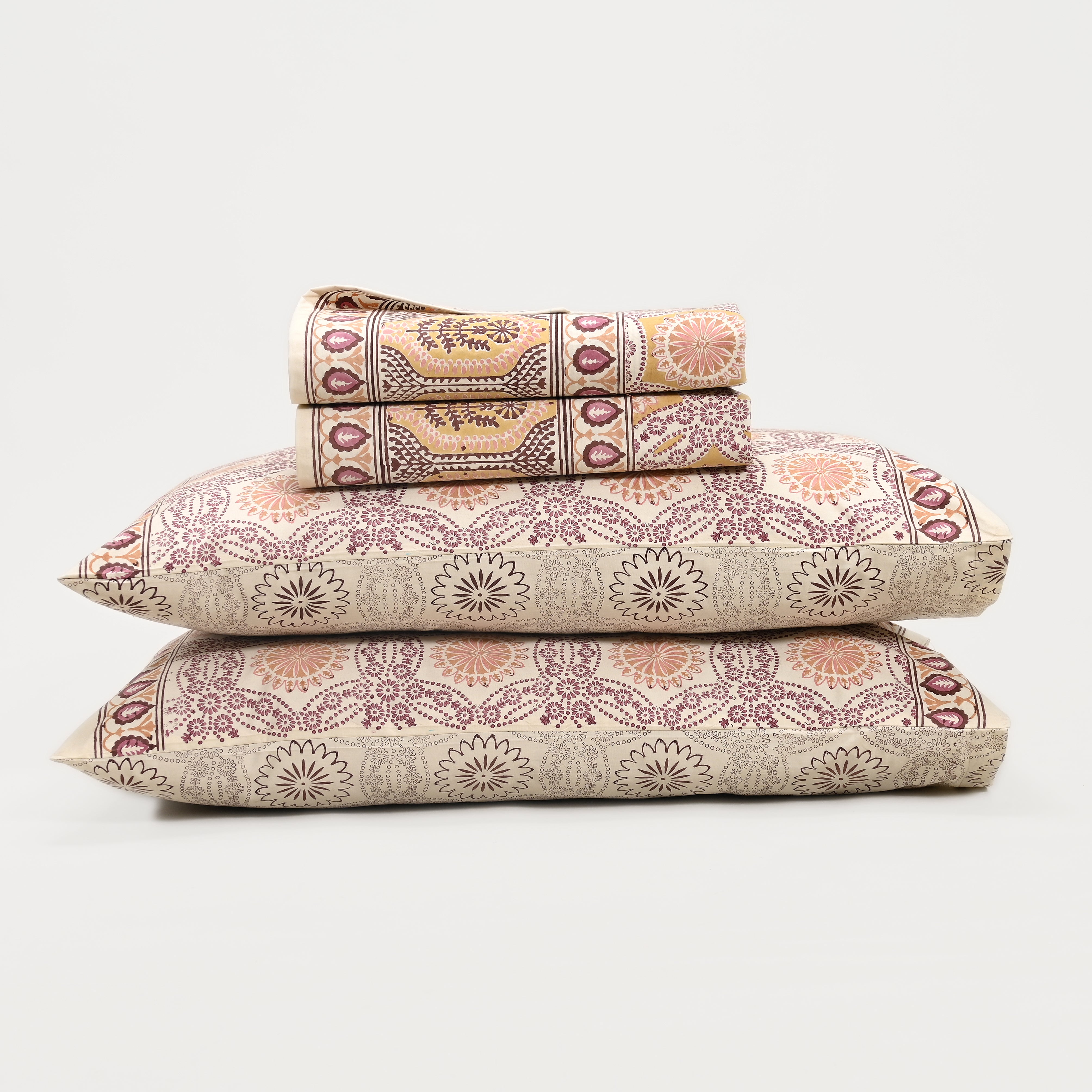 Splendour King Size Block Printed Cotton Bed Sheet Set