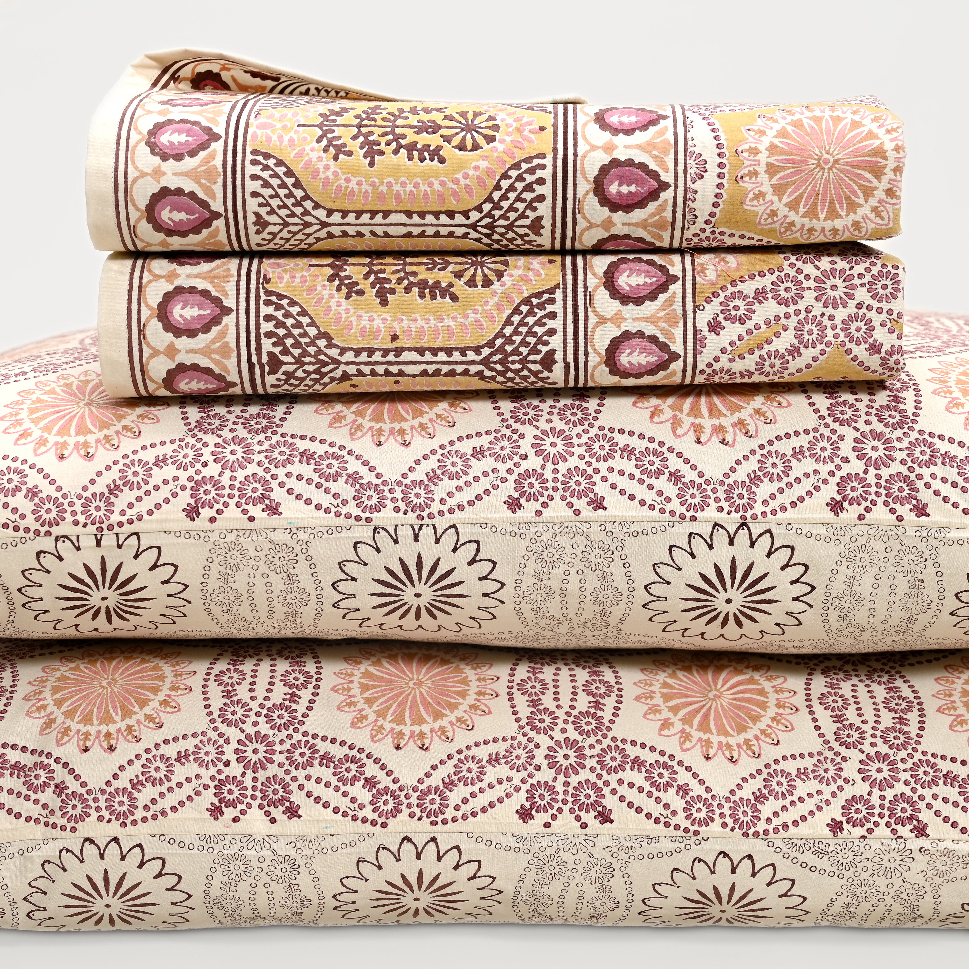 Splendour King Size Block Printed Cotton Bed Sheet Set
