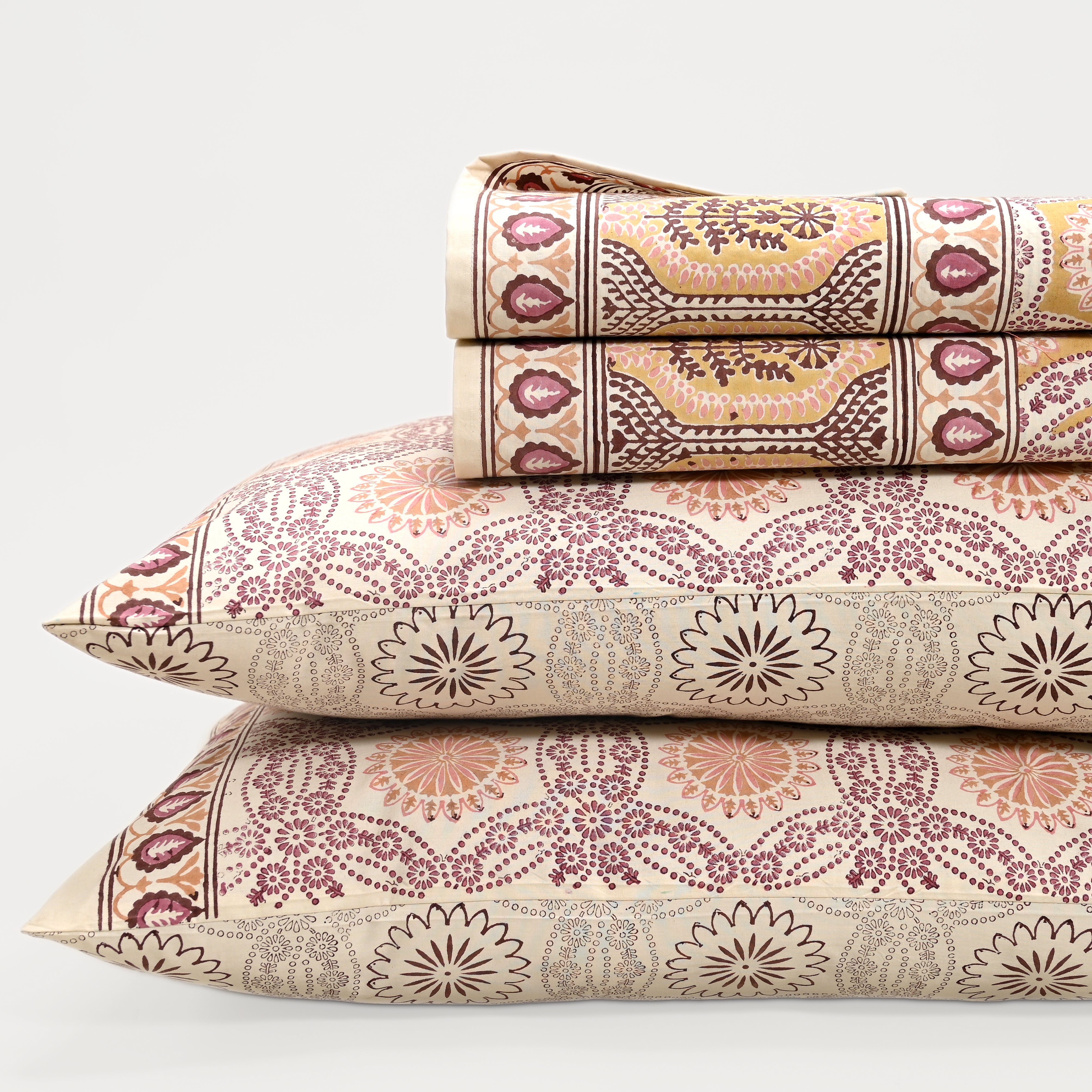 Splendour King Size Block Printed Cotton Bed Sheet Set