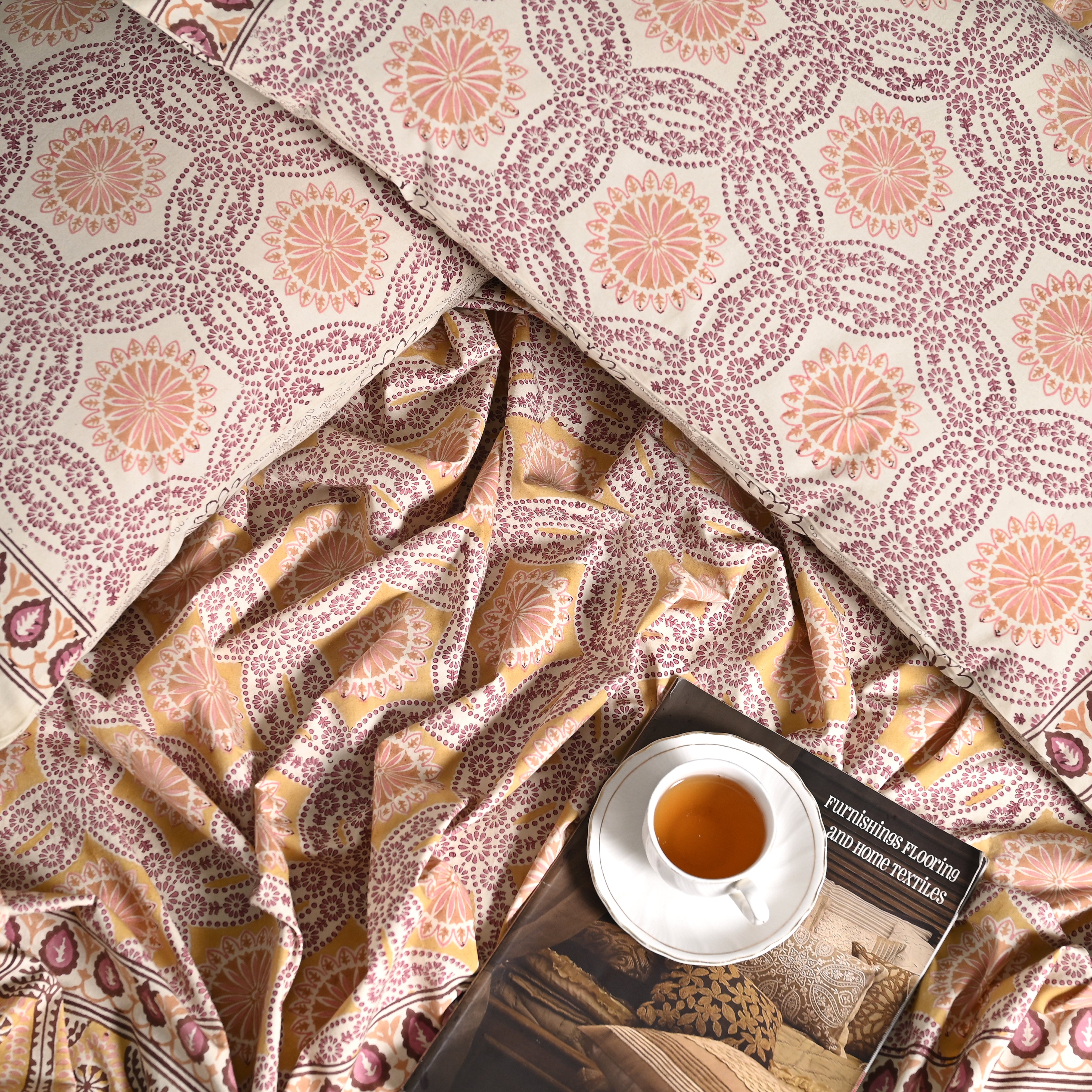 Splendour King Size Block Printed Cotton Bed Sheet Set
