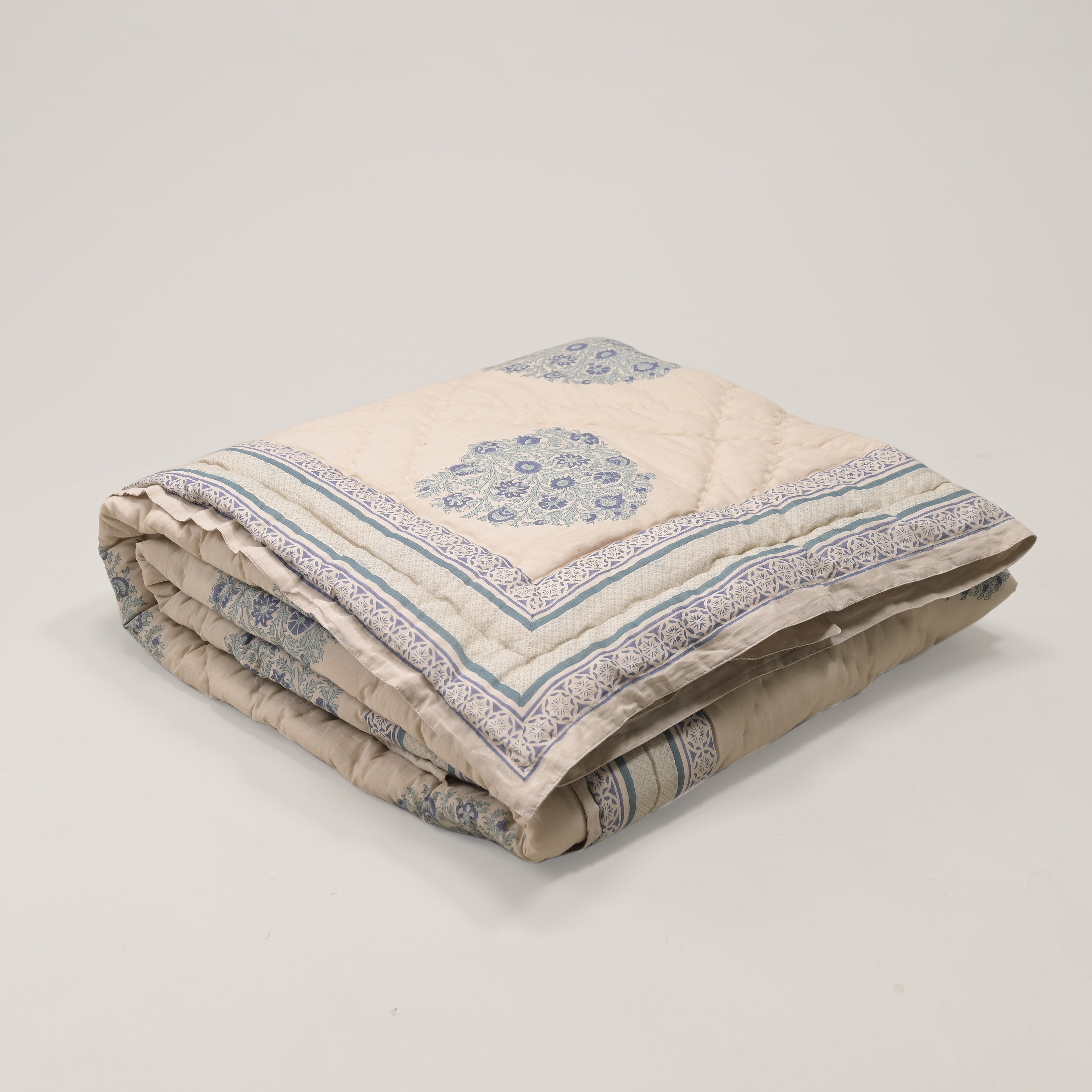 Linen Buta Block Printed Reversible Quilt