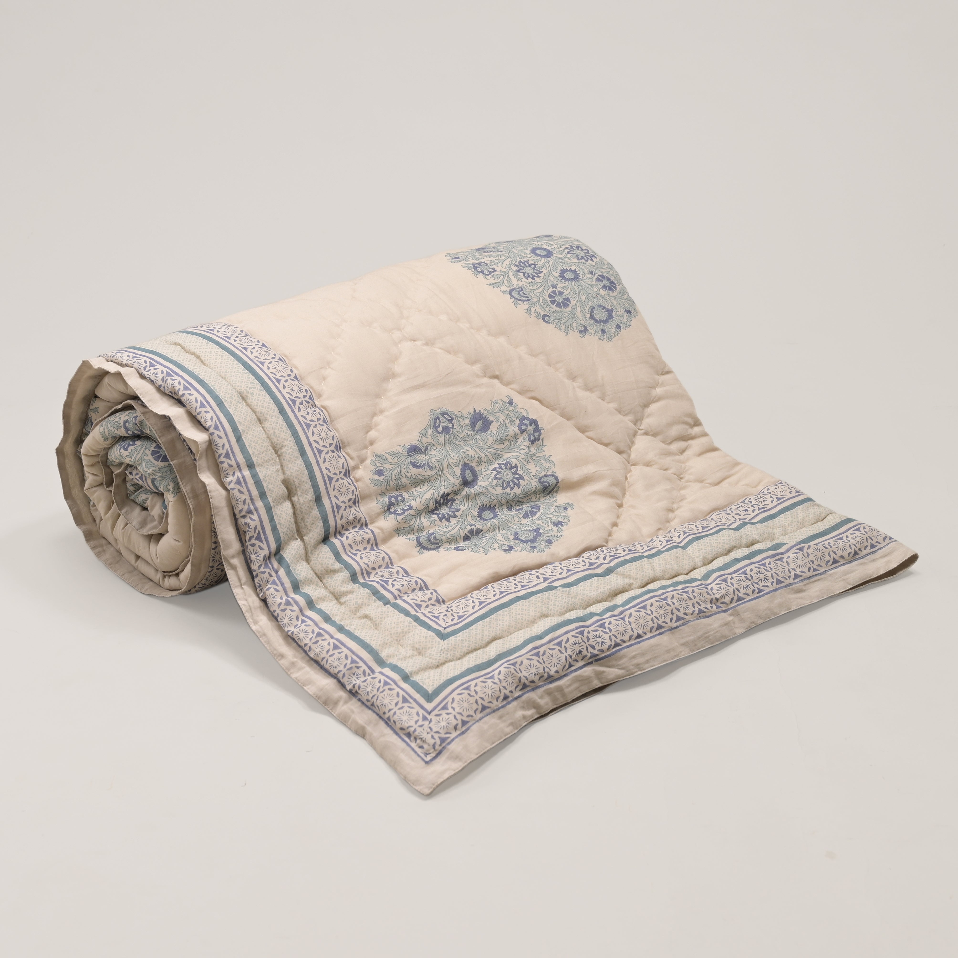 Linen Buta Block Printed Reversible Quilt